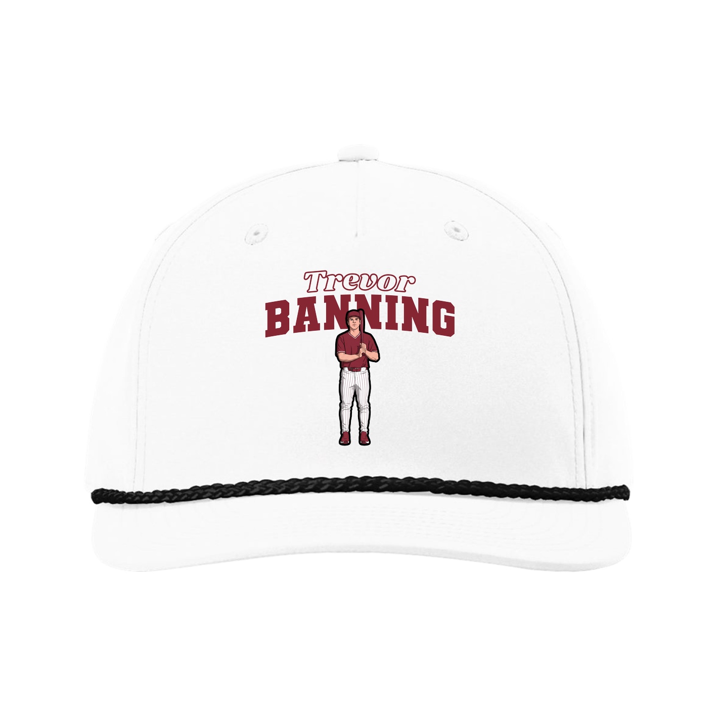 Five-Panel Classic Rope Cap — Name Arch in White