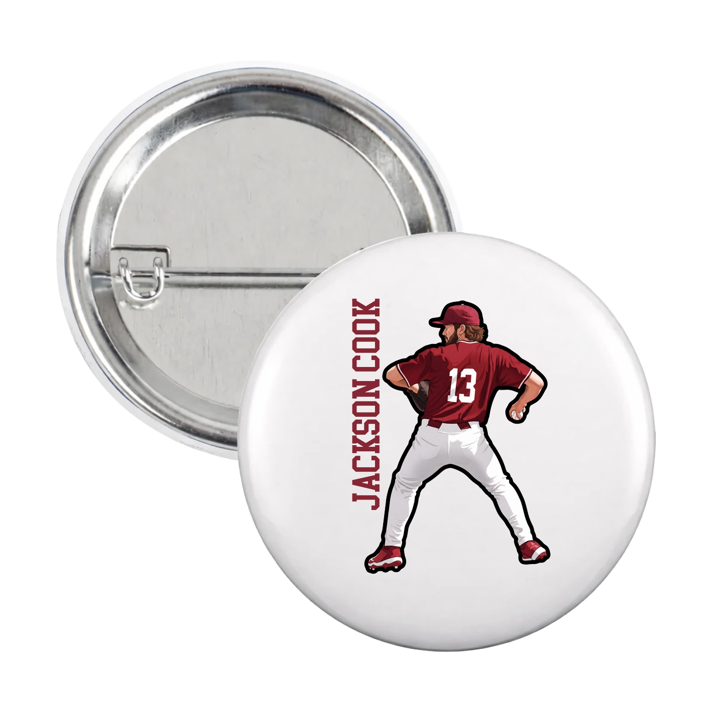 Game Day Button — Name Vertical in White