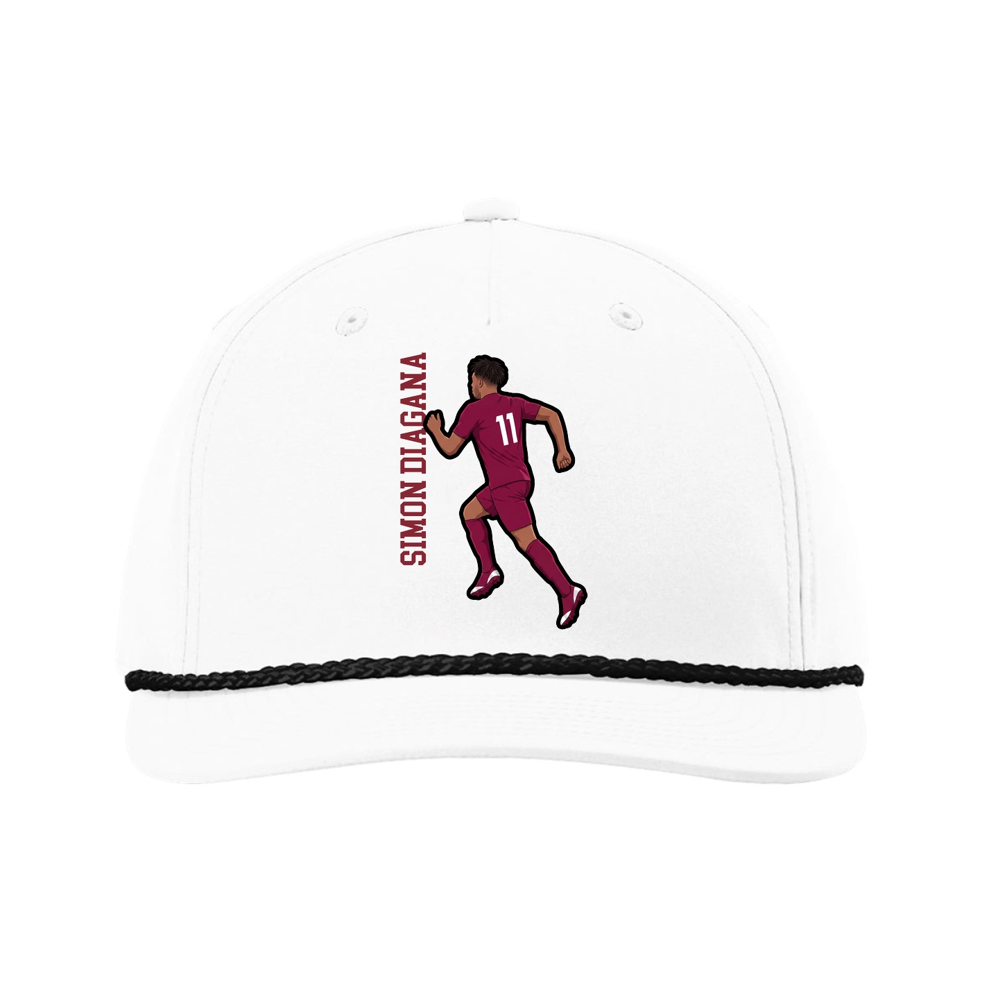 Five-Panel Classic Rope Cap — Name Vertical in White