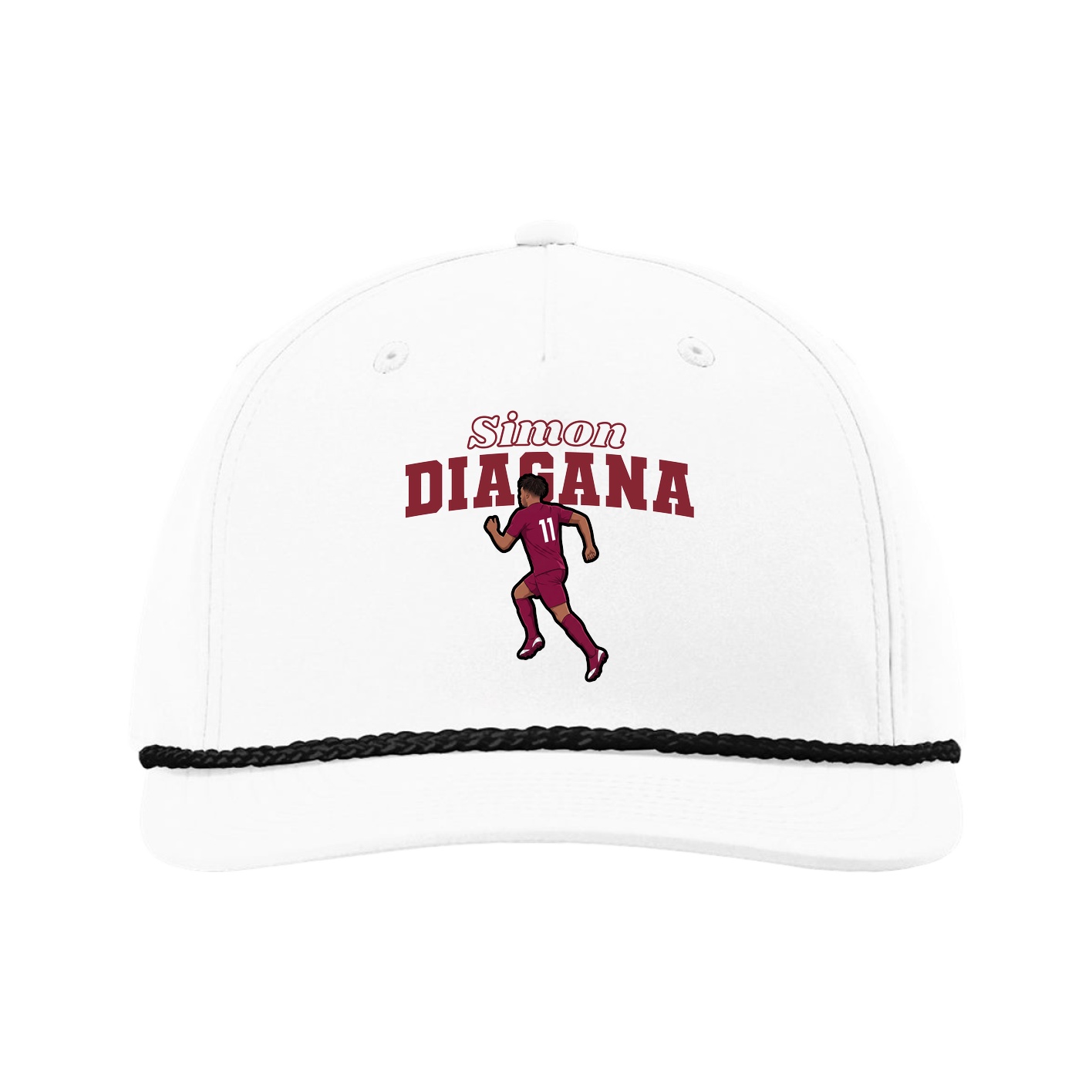 Five-Panel Classic Rope Cap — Name Arch in White