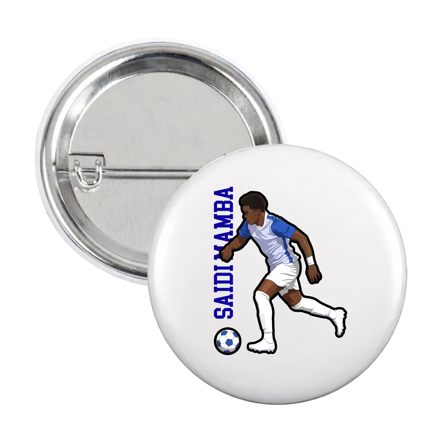 Game Day Button — Name Vertical in White