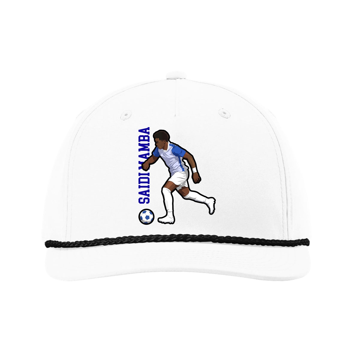 Five-Panel Classic Rope Cap — Name Vertical in White
