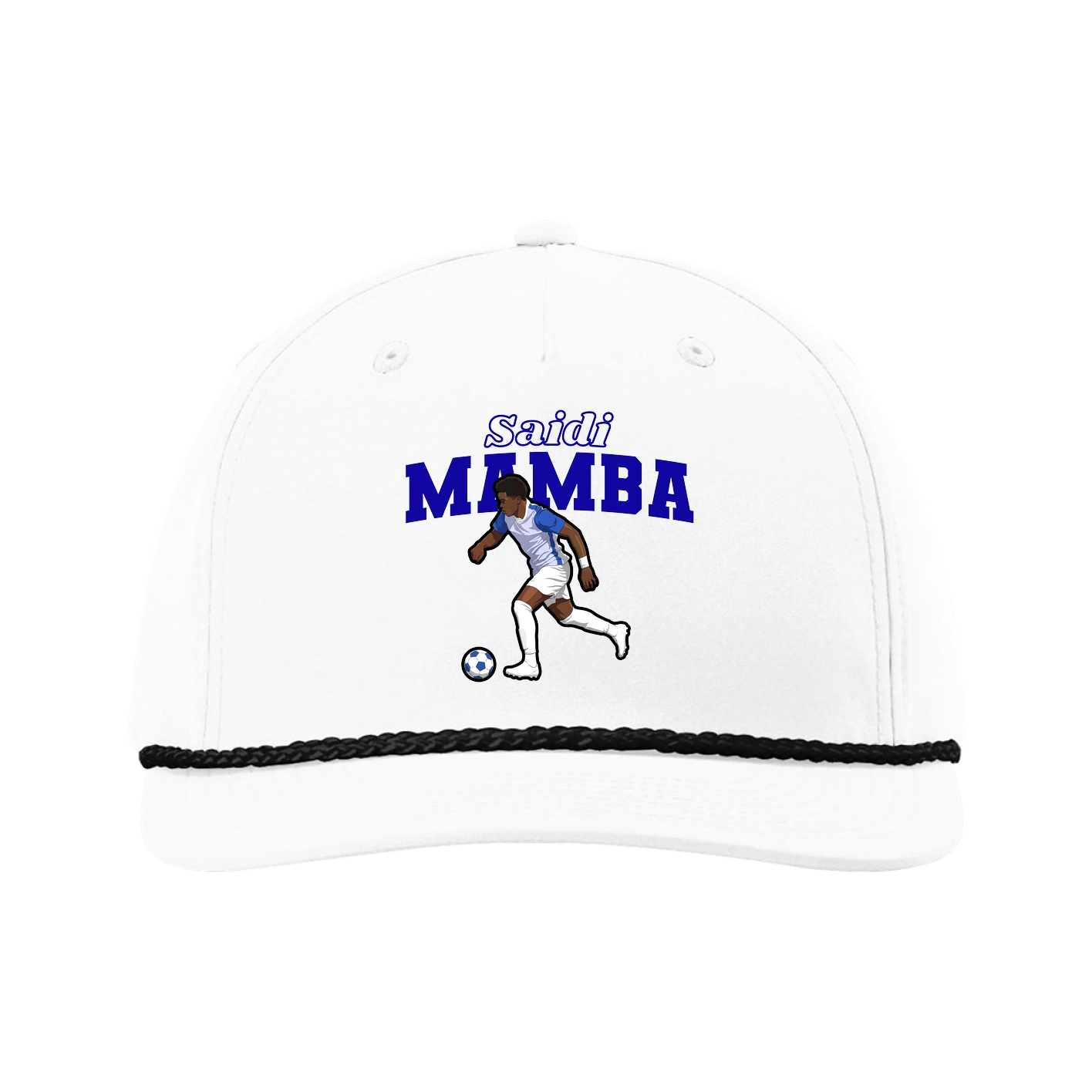 Five-Panel Classic Rope Cap — Name Arch in White