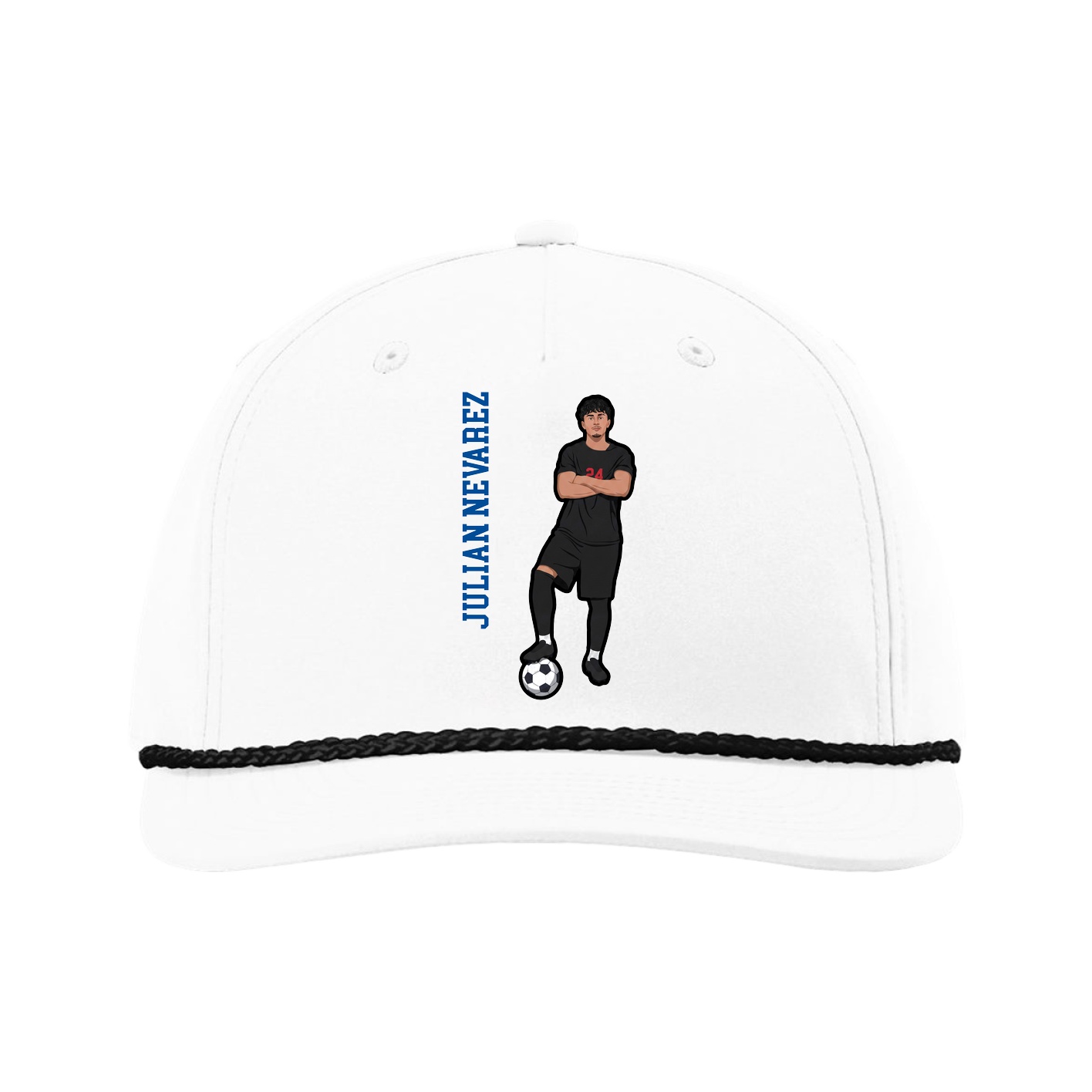 Five-Panel Classic Rope Cap — Name Vertical in White