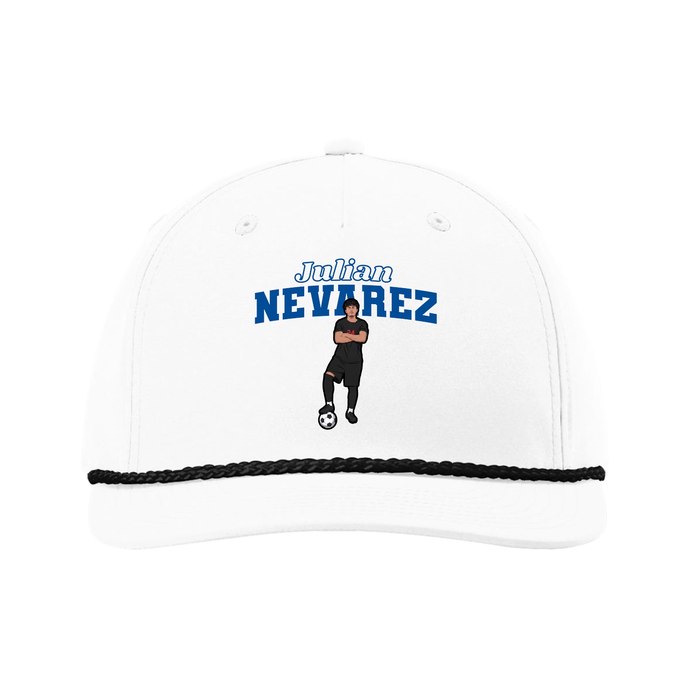 Five-Panel Classic Rope Cap — Name Arch in White