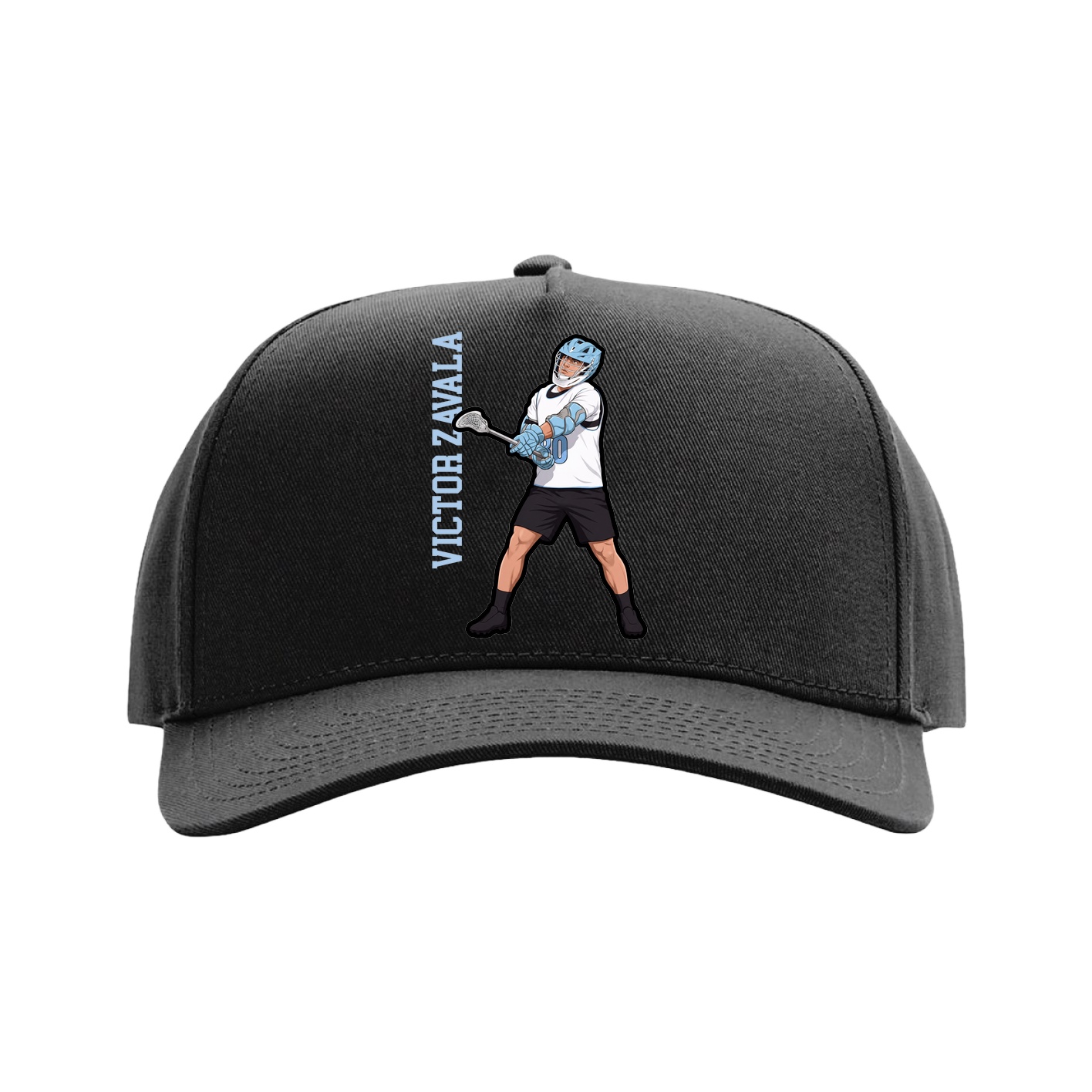 Full Fabric Five-Panel Champ Cap — Name Vertical in Black