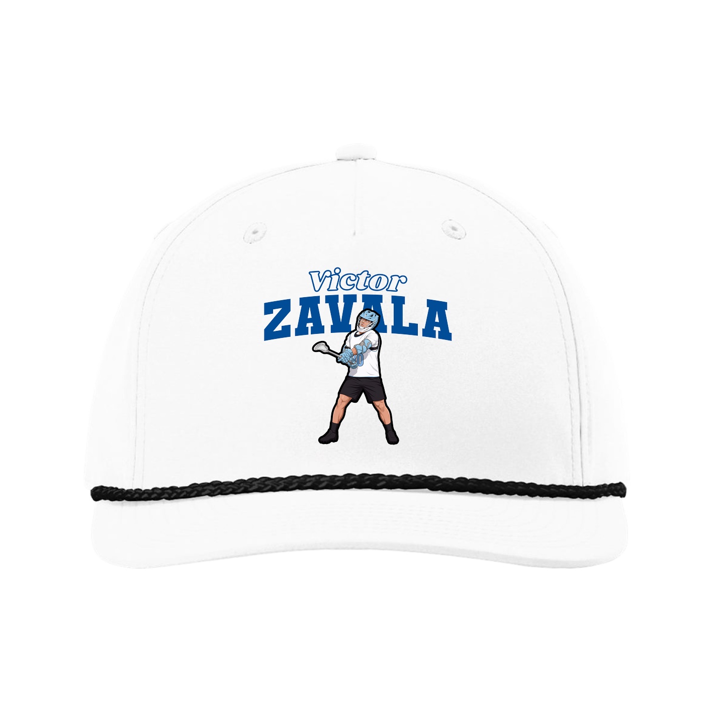 Five-Panel Classic Rope Cap — Name Arch in White