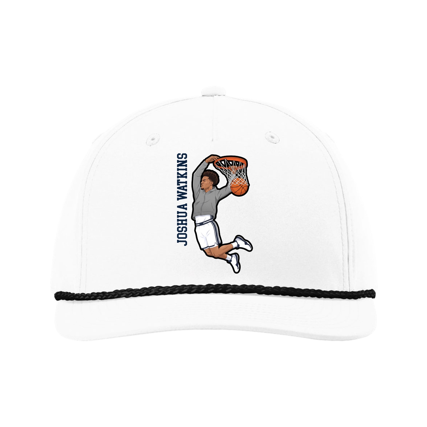 Five-Panel Classic Rope Cap — Name Vertical in White