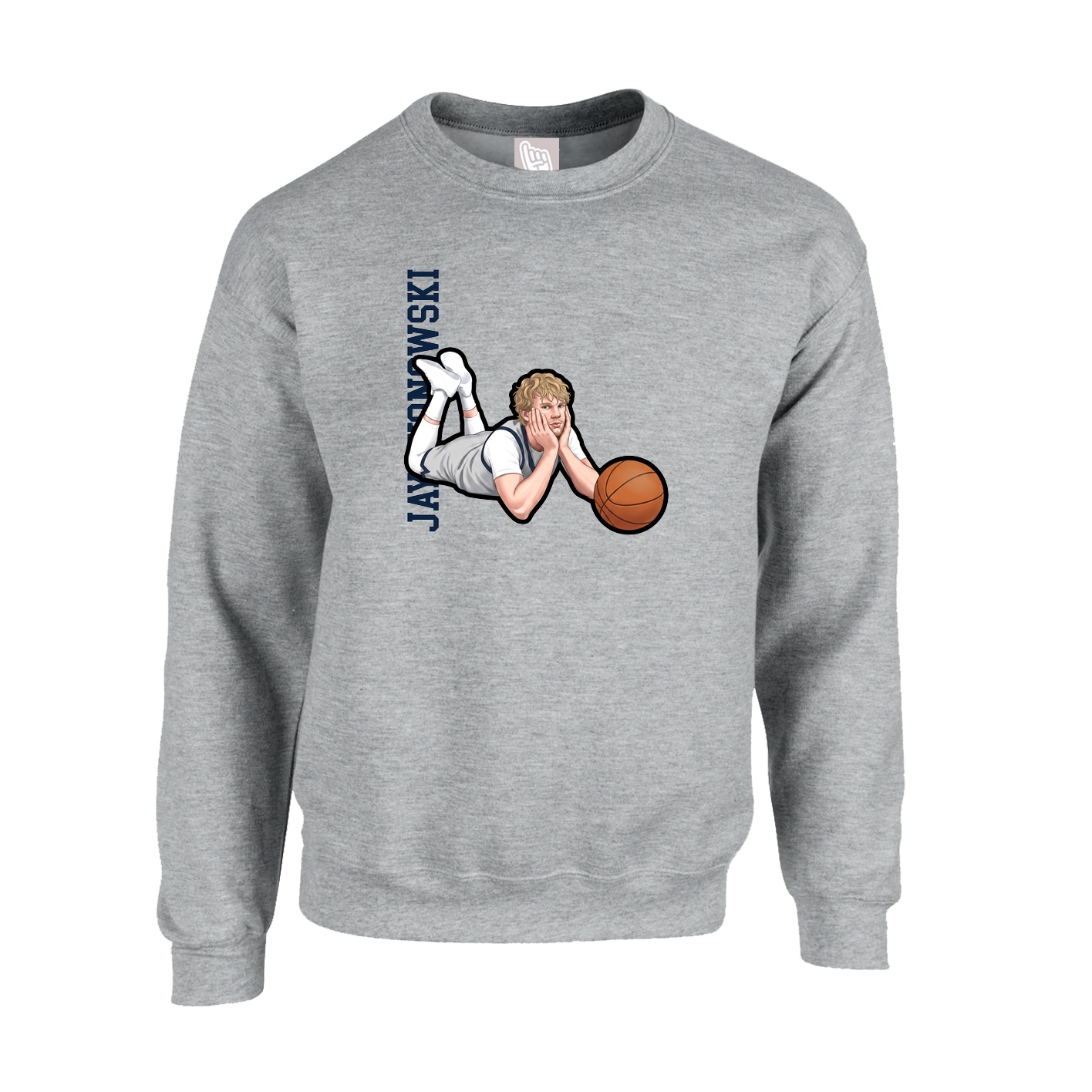 Fleece Crew — Name Vertical in Grey