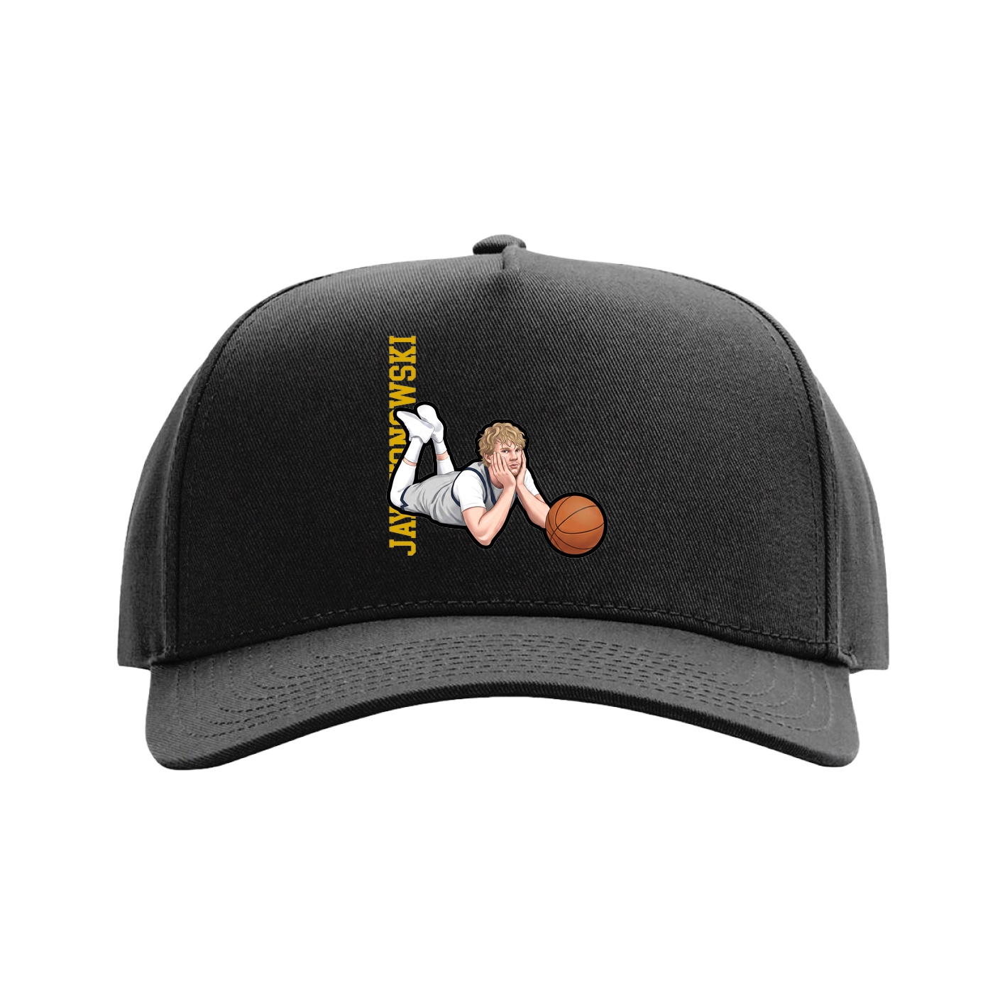 Full Fabric Five-Panel Champ Cap — Name Vertical in Black