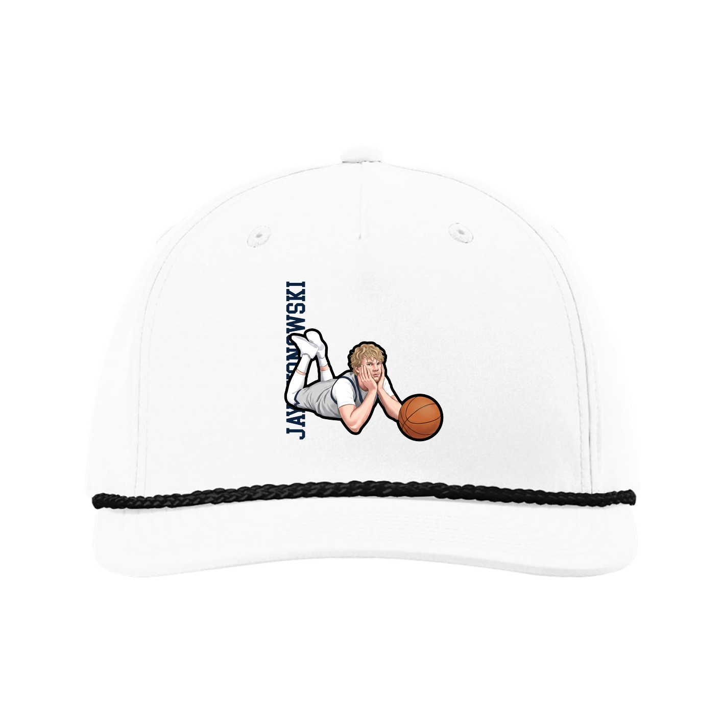 Five-Panel Classic Rope Cap — Name Vertical in White