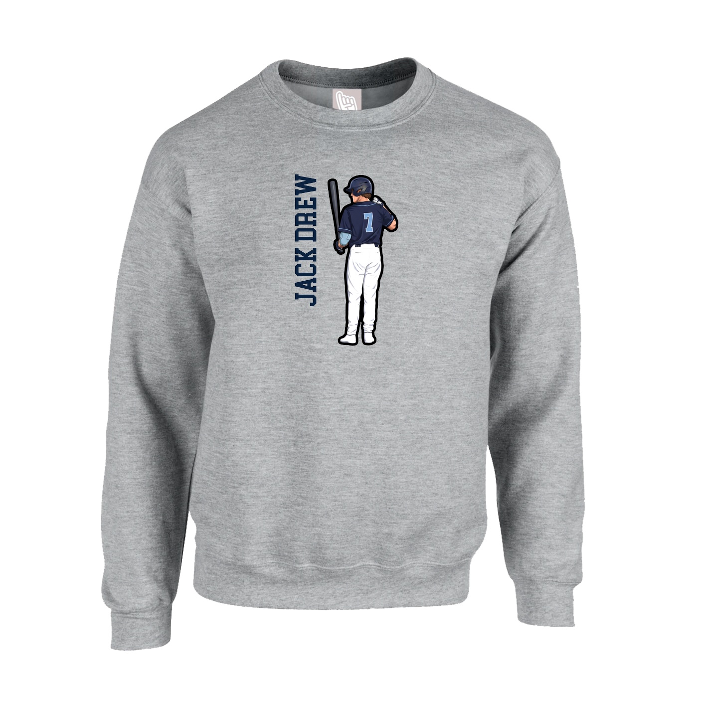 Fleece Crew — Name Vertical in Grey