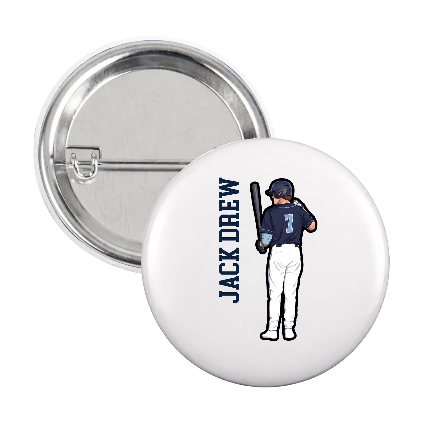 Game Day Button — Name Vertical in White