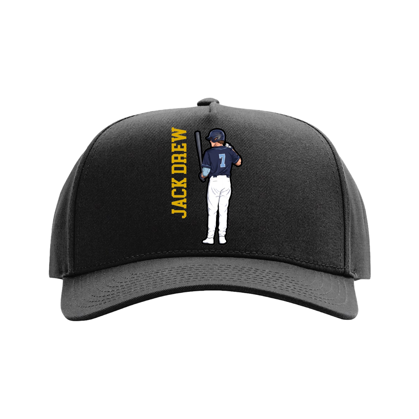 Full Fabric Five-Panel Champ Cap — Name Vertical in Black