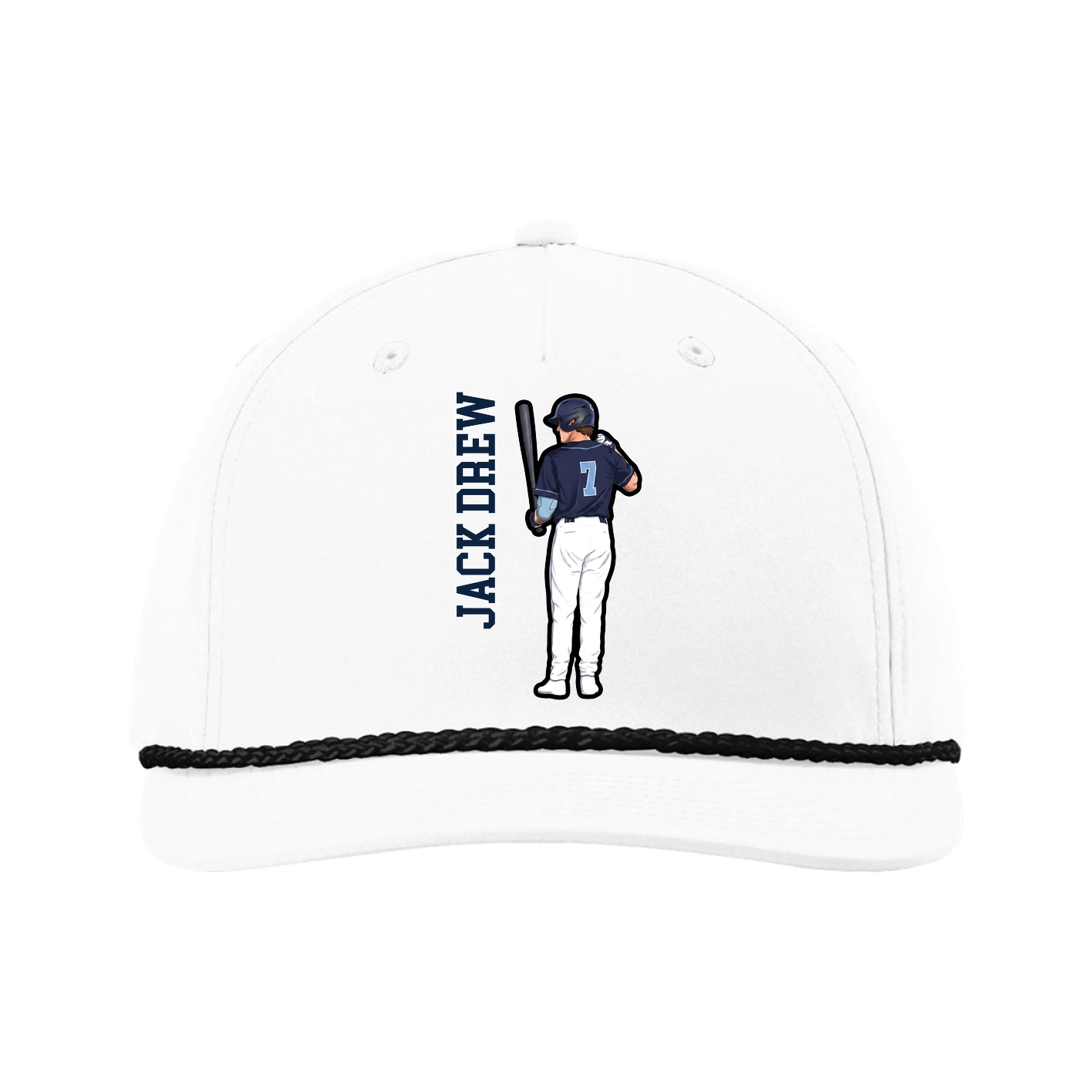 Five-Panel Classic Rope Cap — Name Vertical in White