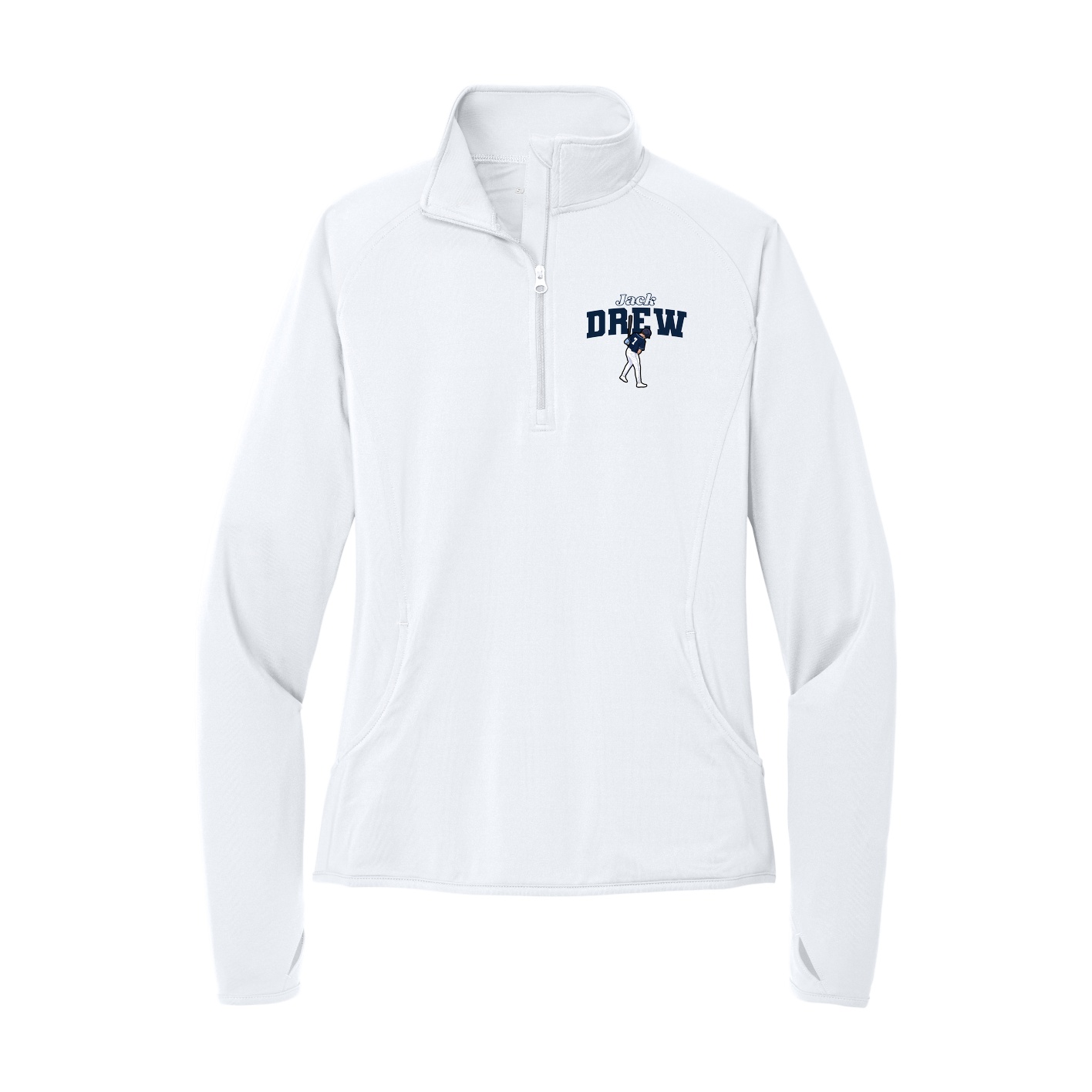 Women's Q-Zip Pullover — Name Arch in White