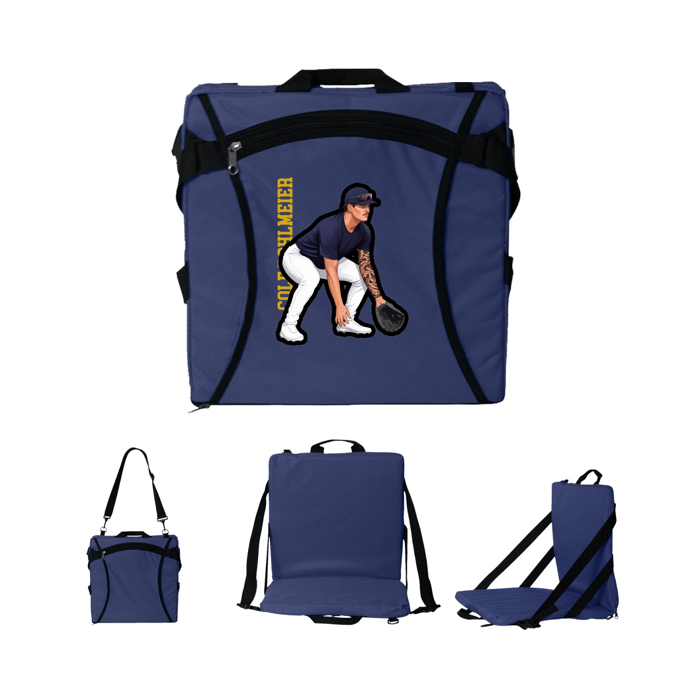 Folding Stadium Seat — Name Vertical in Navy