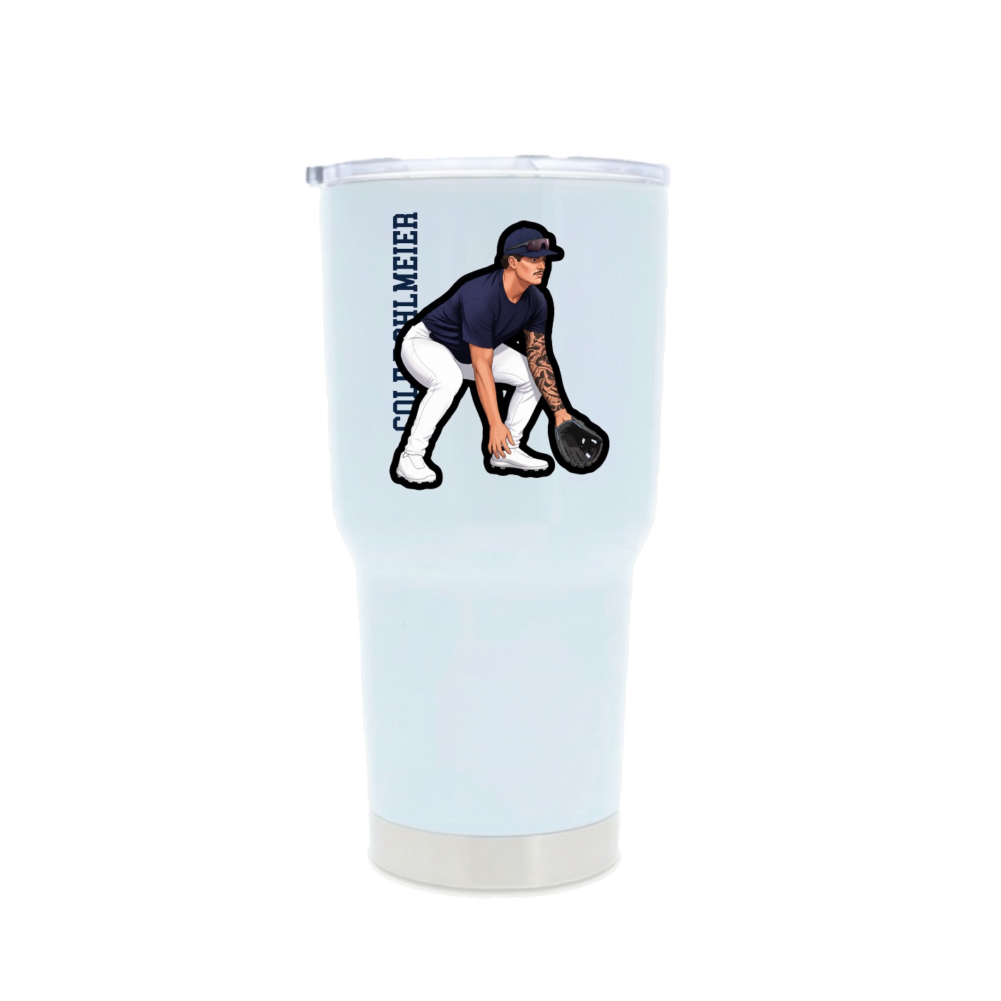 30oz Stainless Steel Tumbler — Name Vertical in White