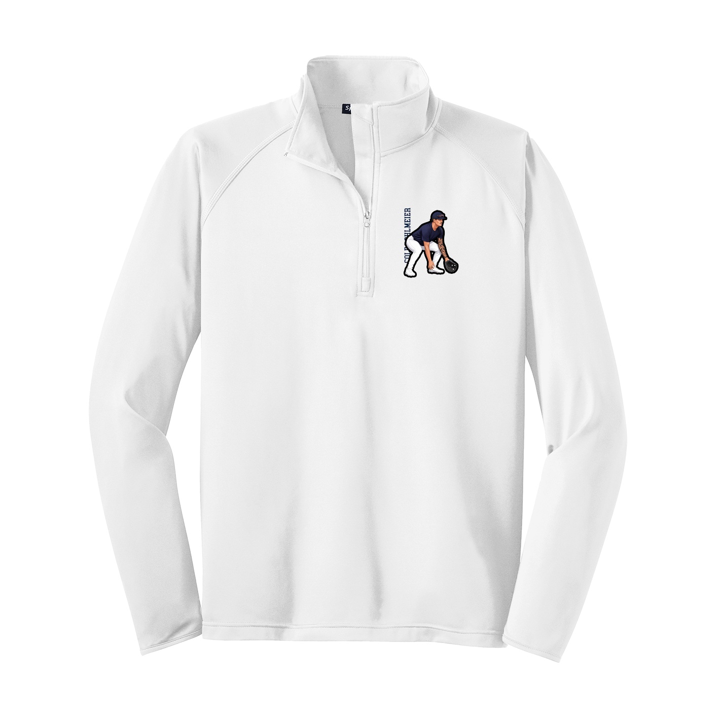 Q-Zip Pullover — Name Vertical in White