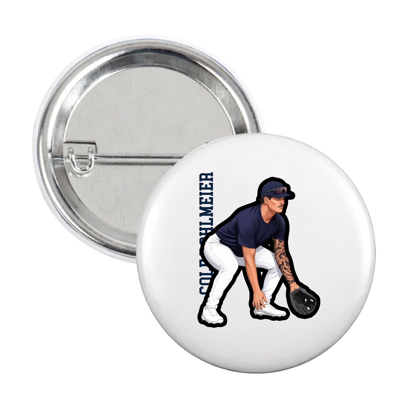 Game Day Button — Name Vertical in White