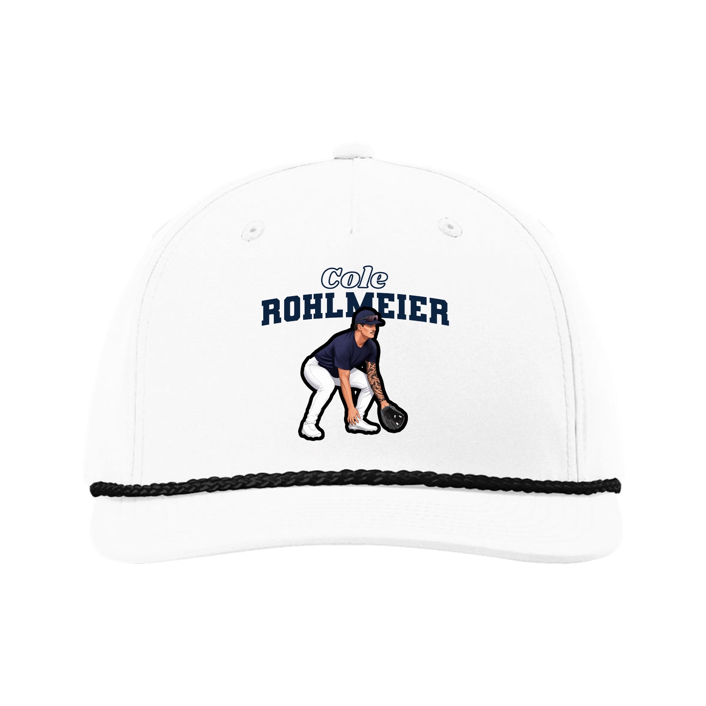 Five-Panel Classic Rope Cap — Name Arch in White