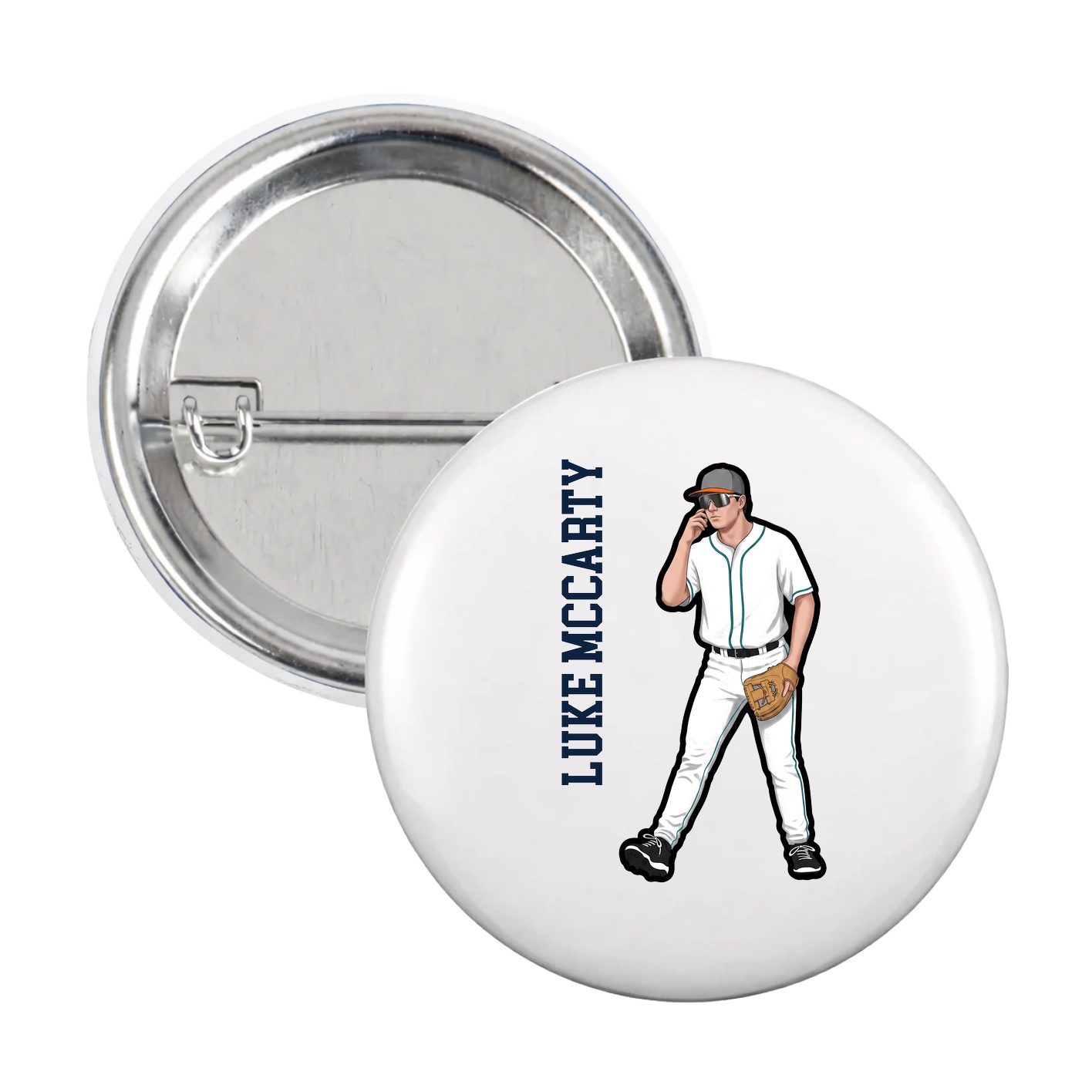 Game Day Button — Name Vertical in White