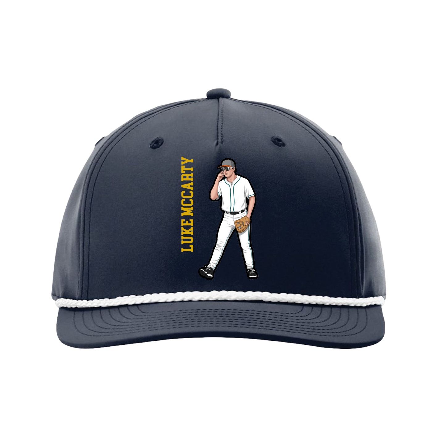 Five-Panel Classic Rope Cap — Name Vertical in Navy