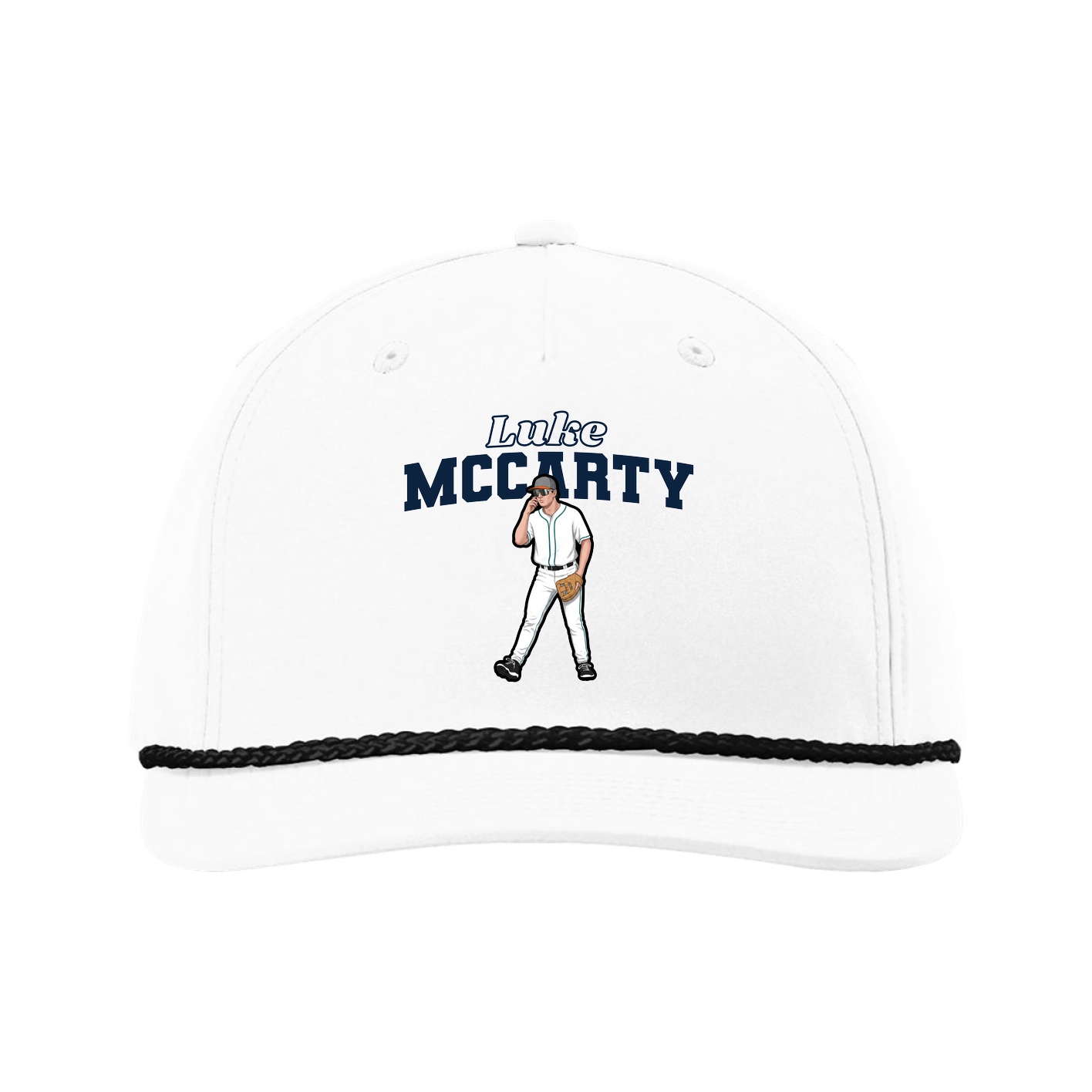 Five-Panel Classic Rope Cap — Name Arch in White