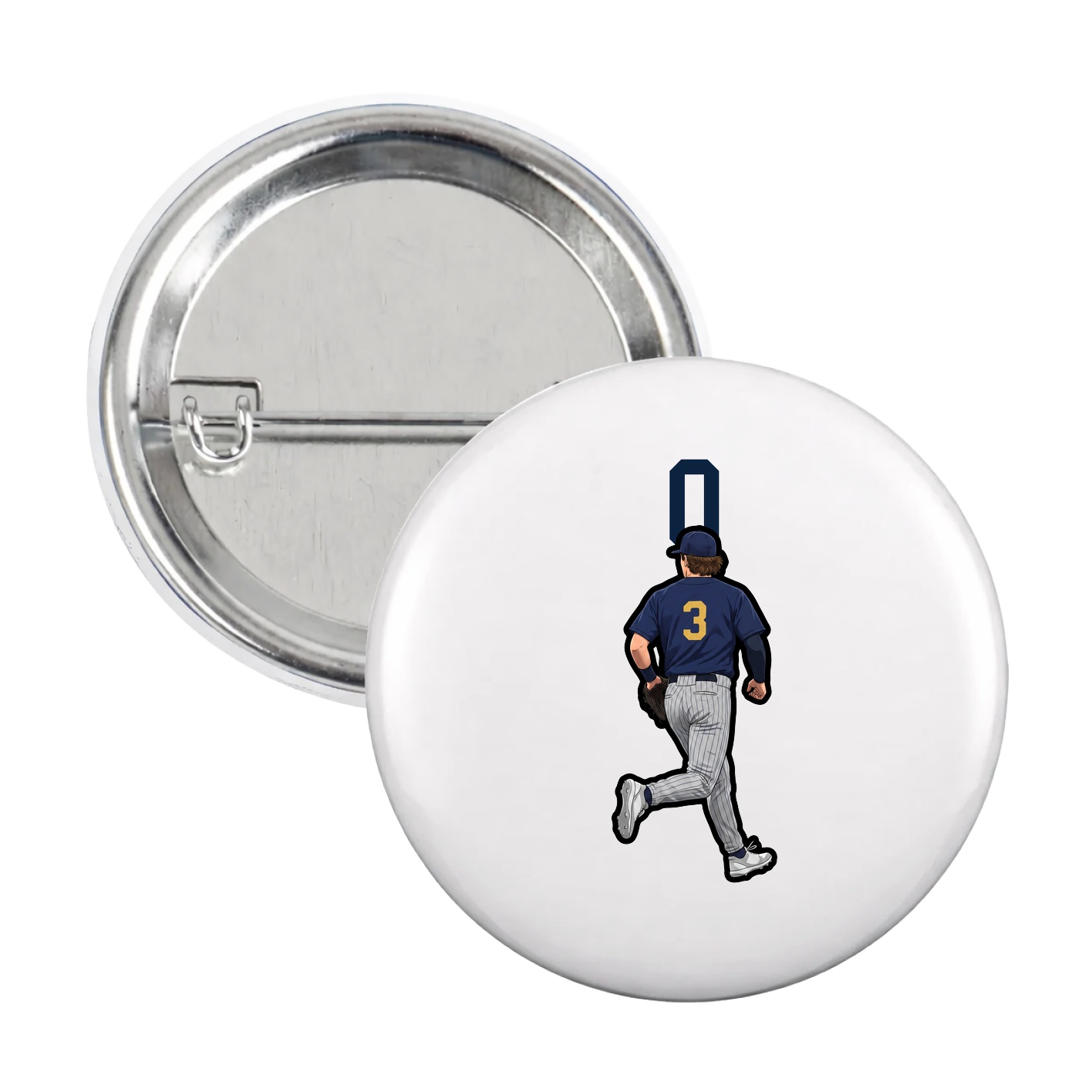 Game Day Button — Number Top in White