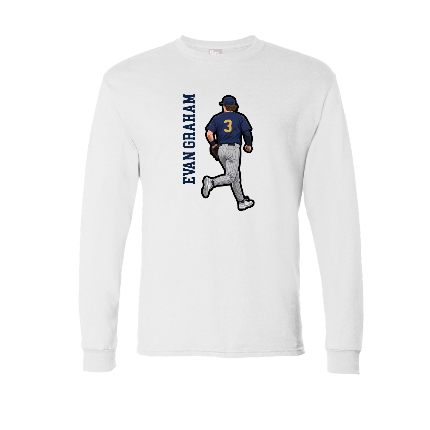 Long Sleeve Tee — Name Vertical in White