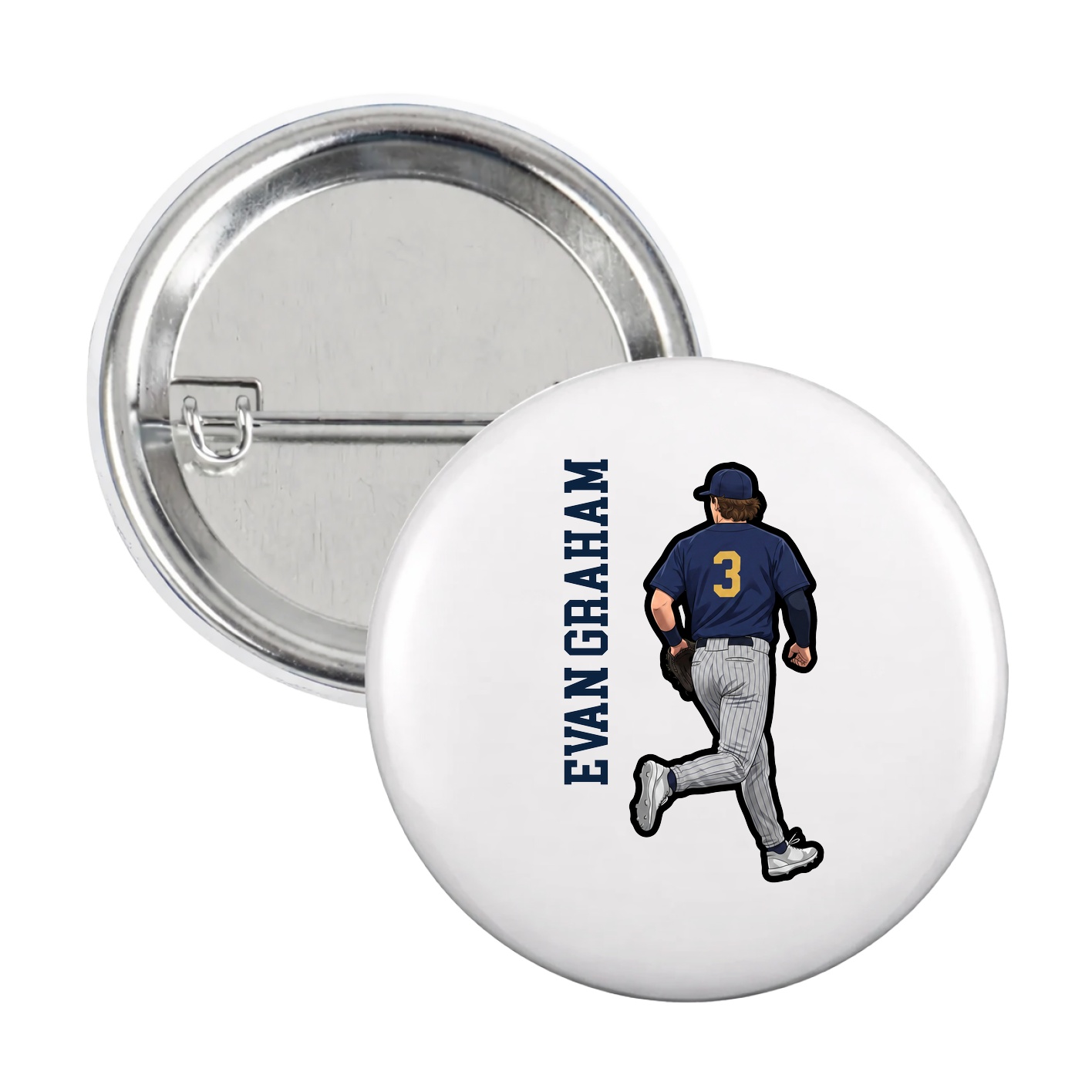 Game Day Button — Name Vertical in White
