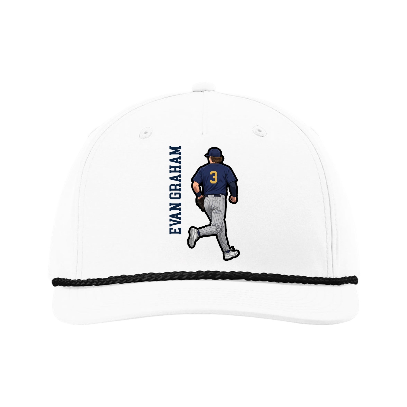 Five-Panel Classic Rope Cap — Name Vertical in White