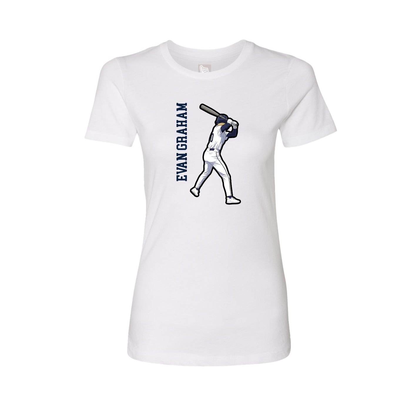 Womens Tee — Name Vertical in White