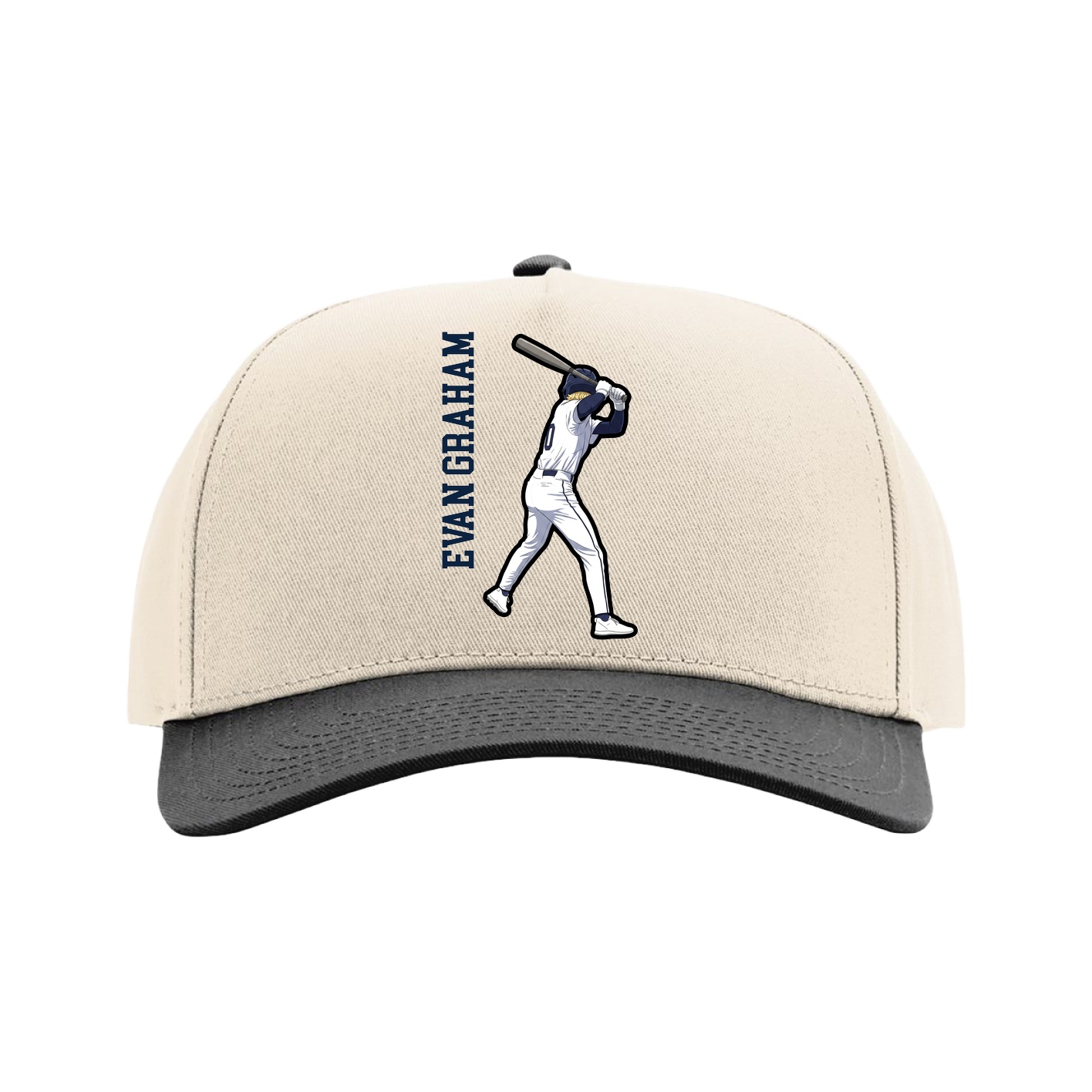 Full Fabric Five-Panel Champ Cap — Name Vertical in Cream/Black
