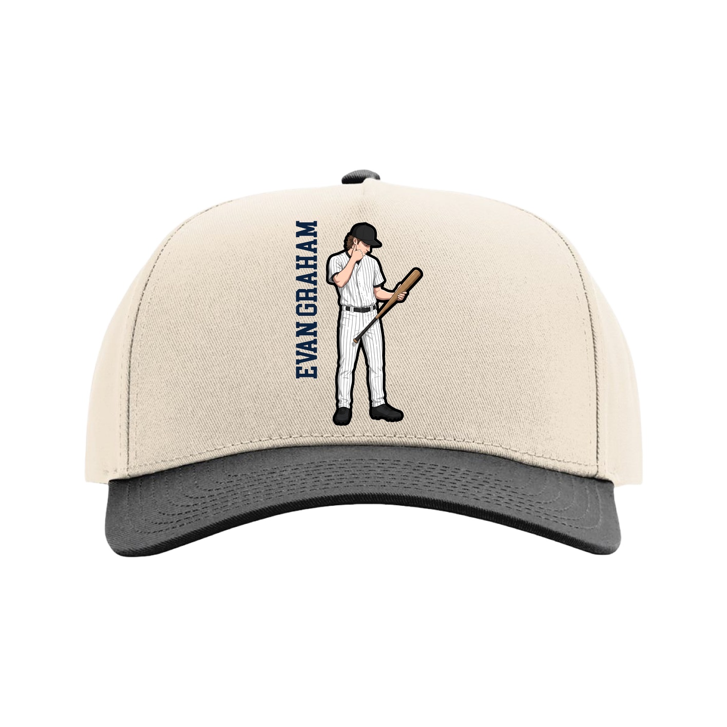 Full Fabric Five-Panel Champ Cap — Name Vertical in Cream/Black