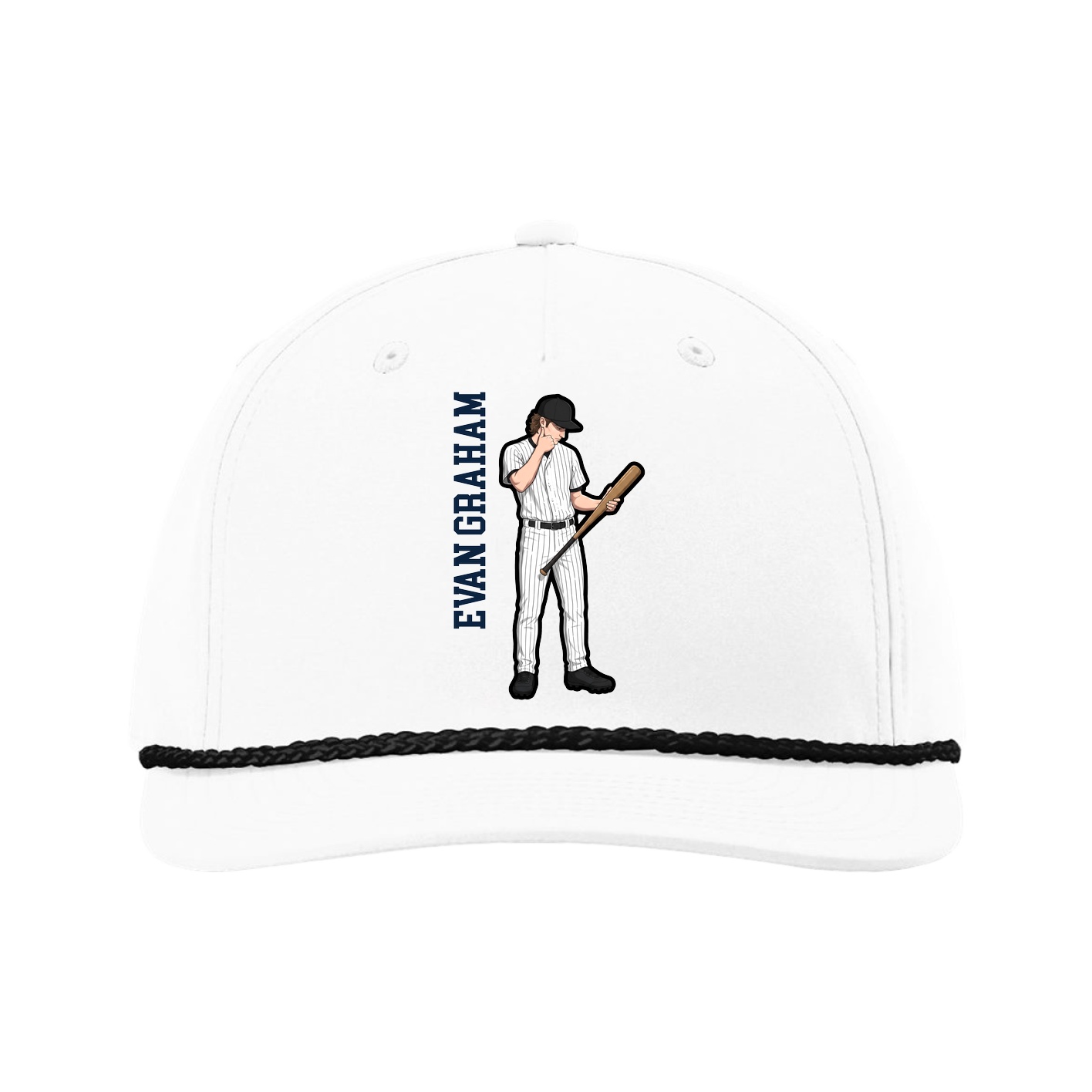 Five-Panel Classic Rope Cap — Name Vertical in White