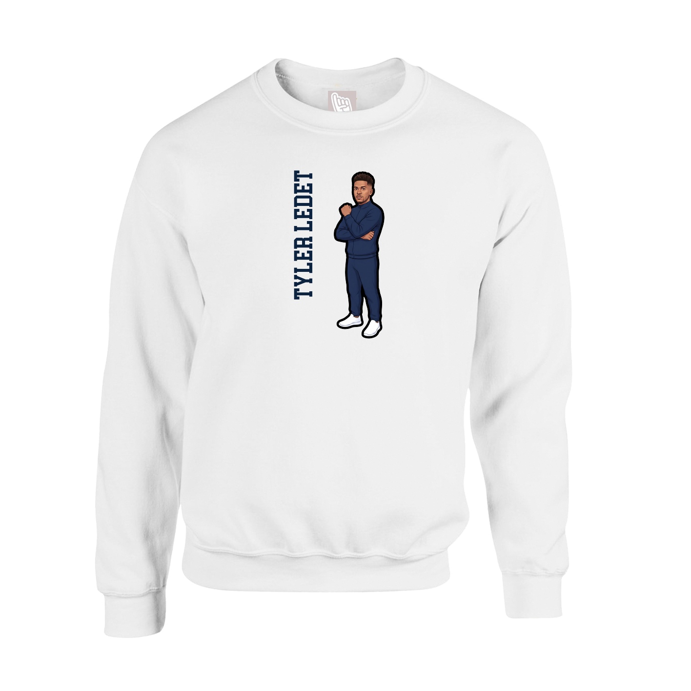 Fleece Crew — Name Vertical in White