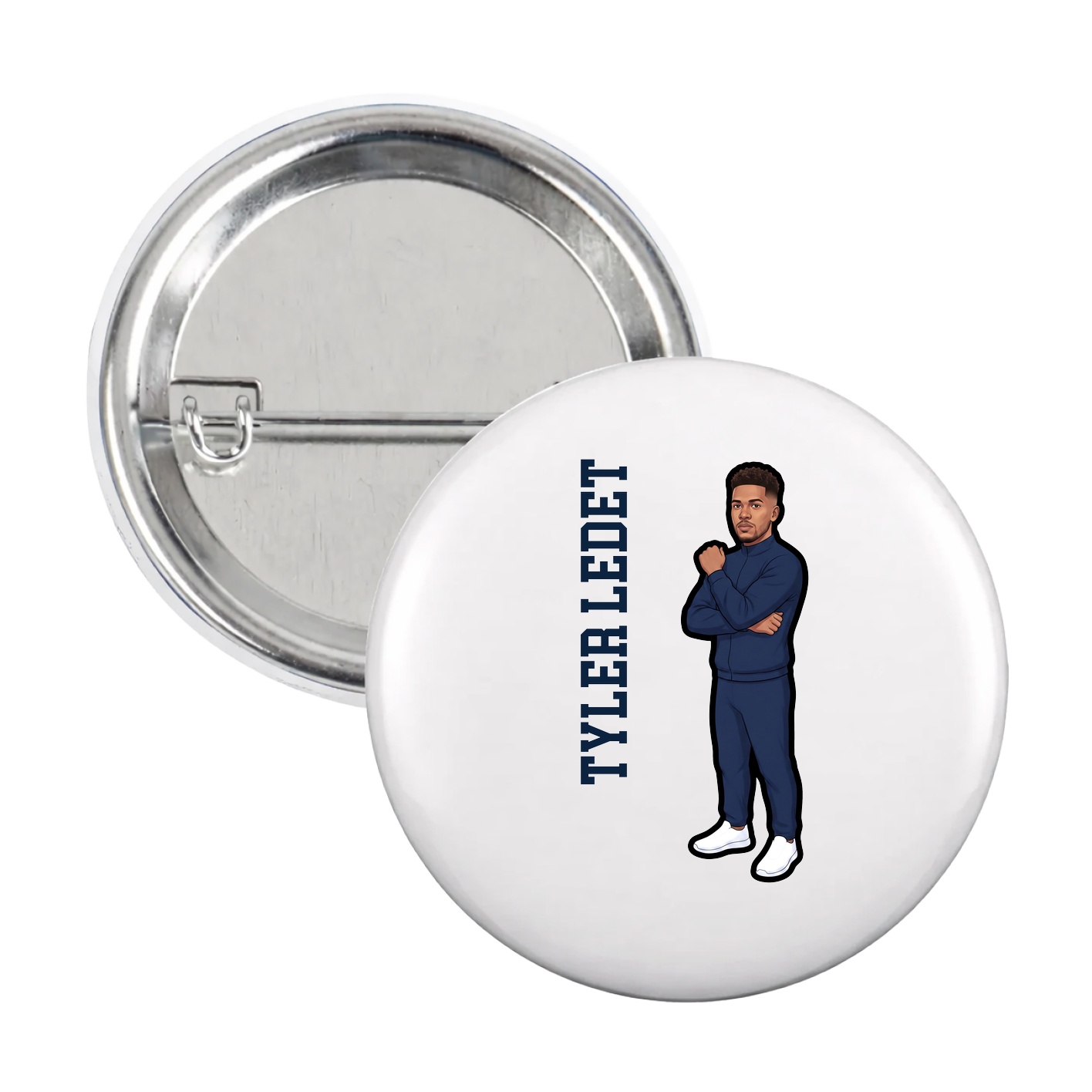 Game Day Button — Name Vertical in White