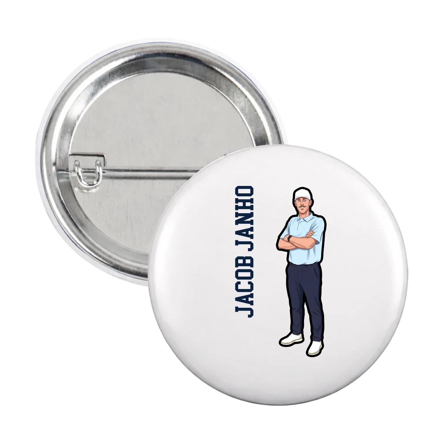 Game Day Button — Name Vertical in White