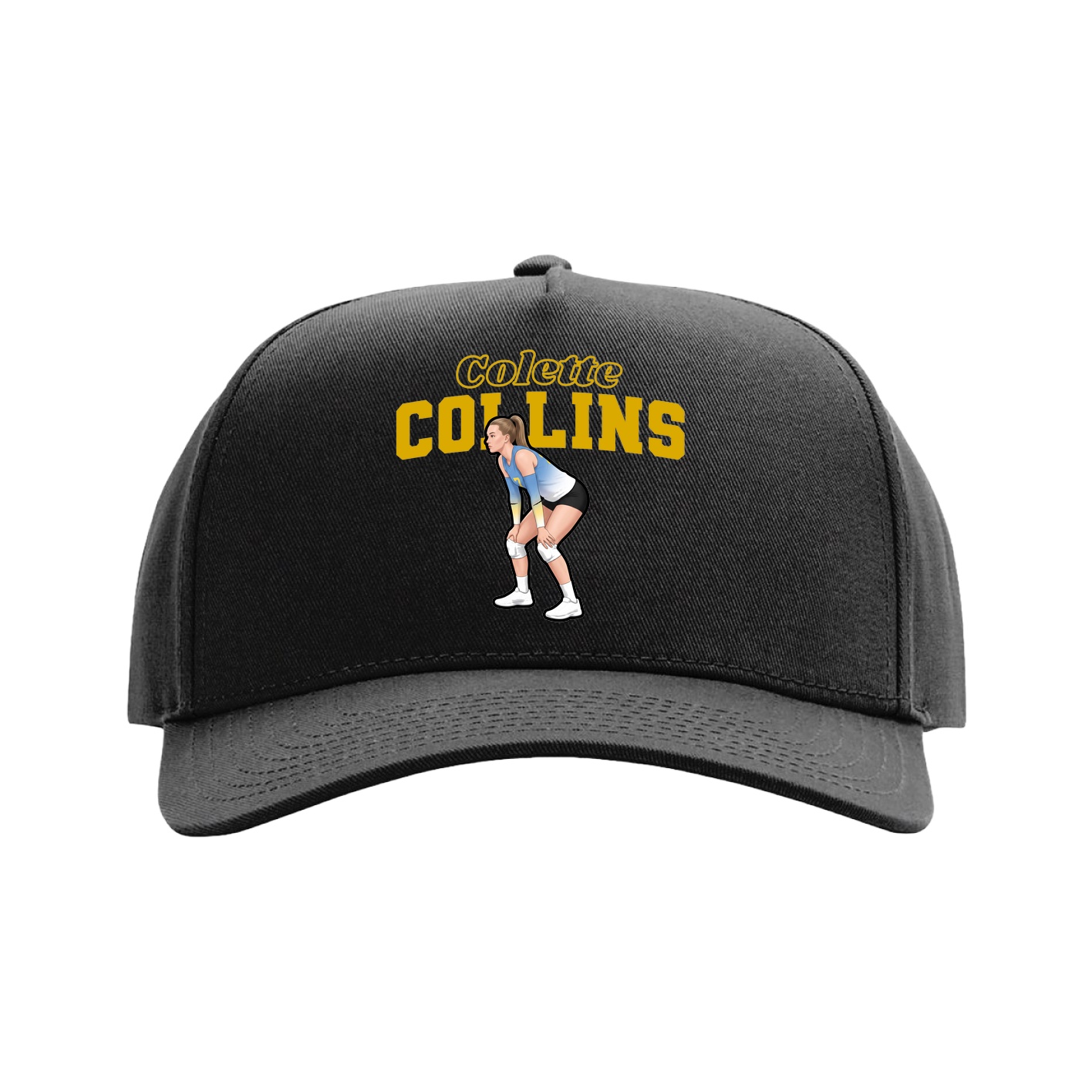 Full Fabric Five-Panel Champ Cap — Name Arch in Black