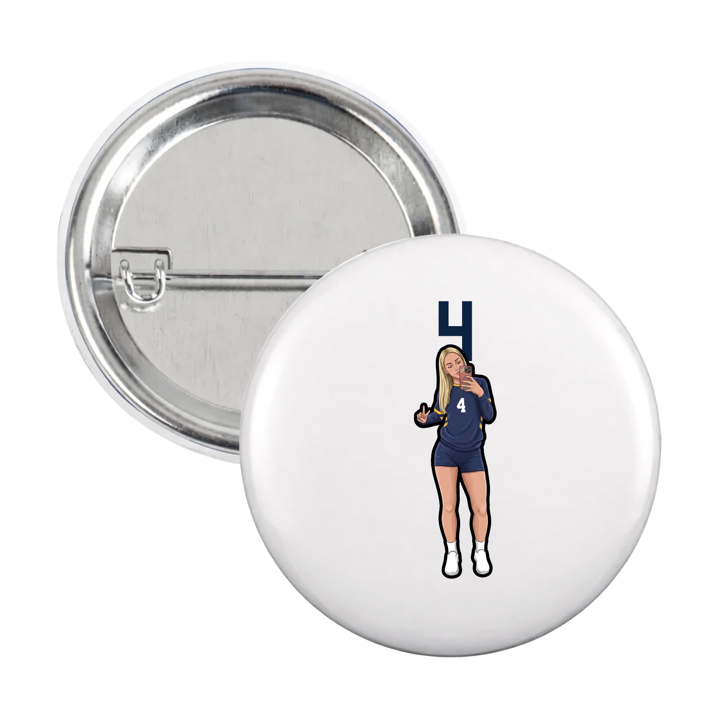 Game Day Button — Number Top in White