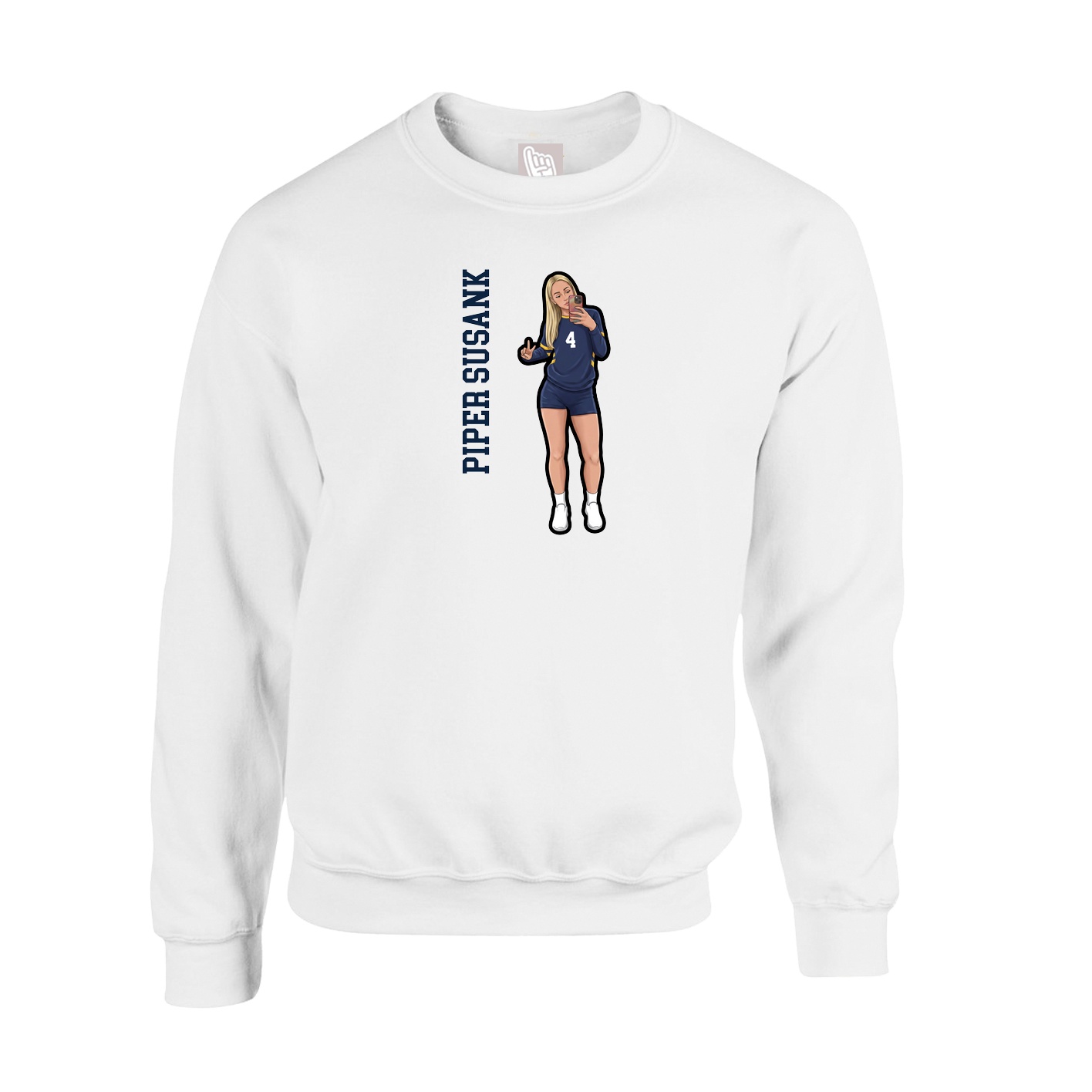 Fleece Crew — Name Vertical in White