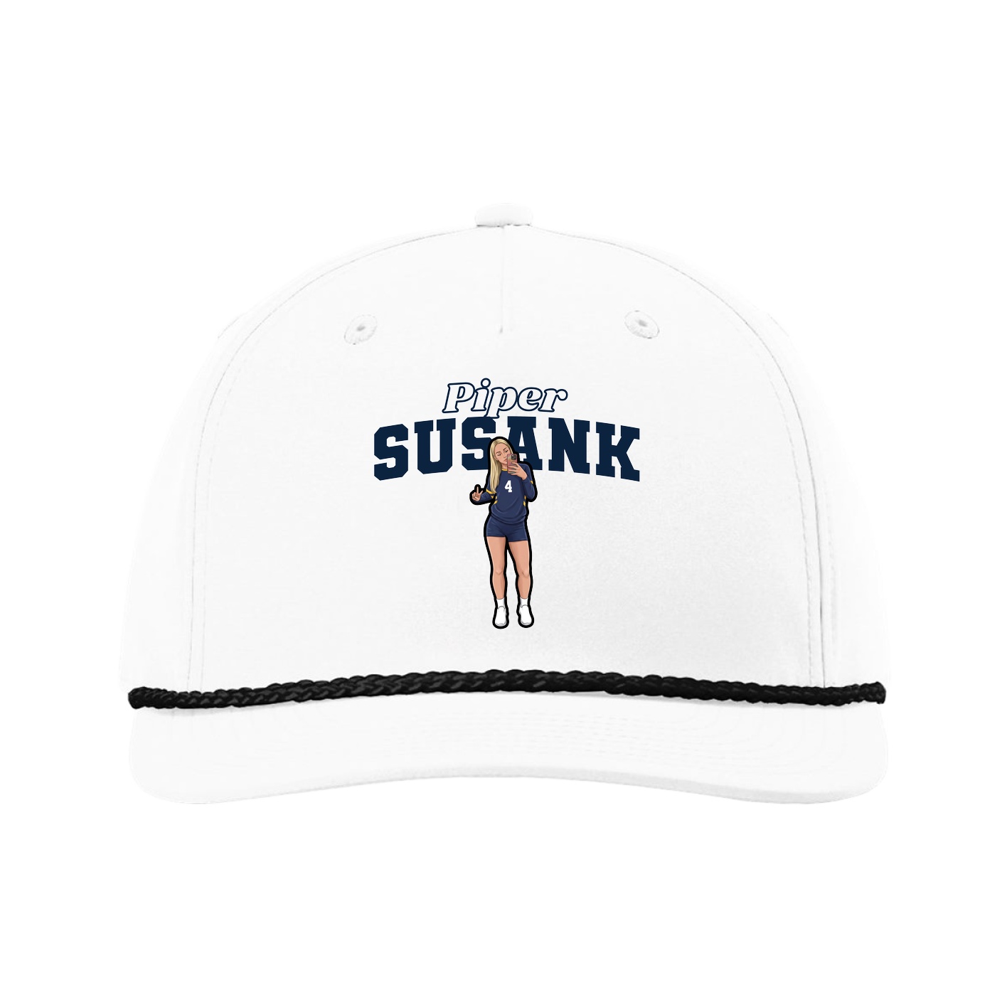 Five-Panel Classic Rope Cap — Name Arch in White