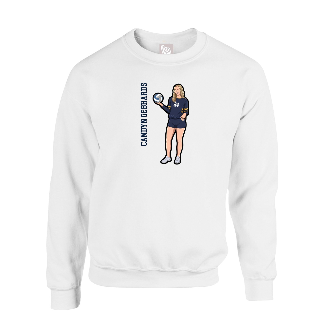 Fleece Crew — Name Vertical in White