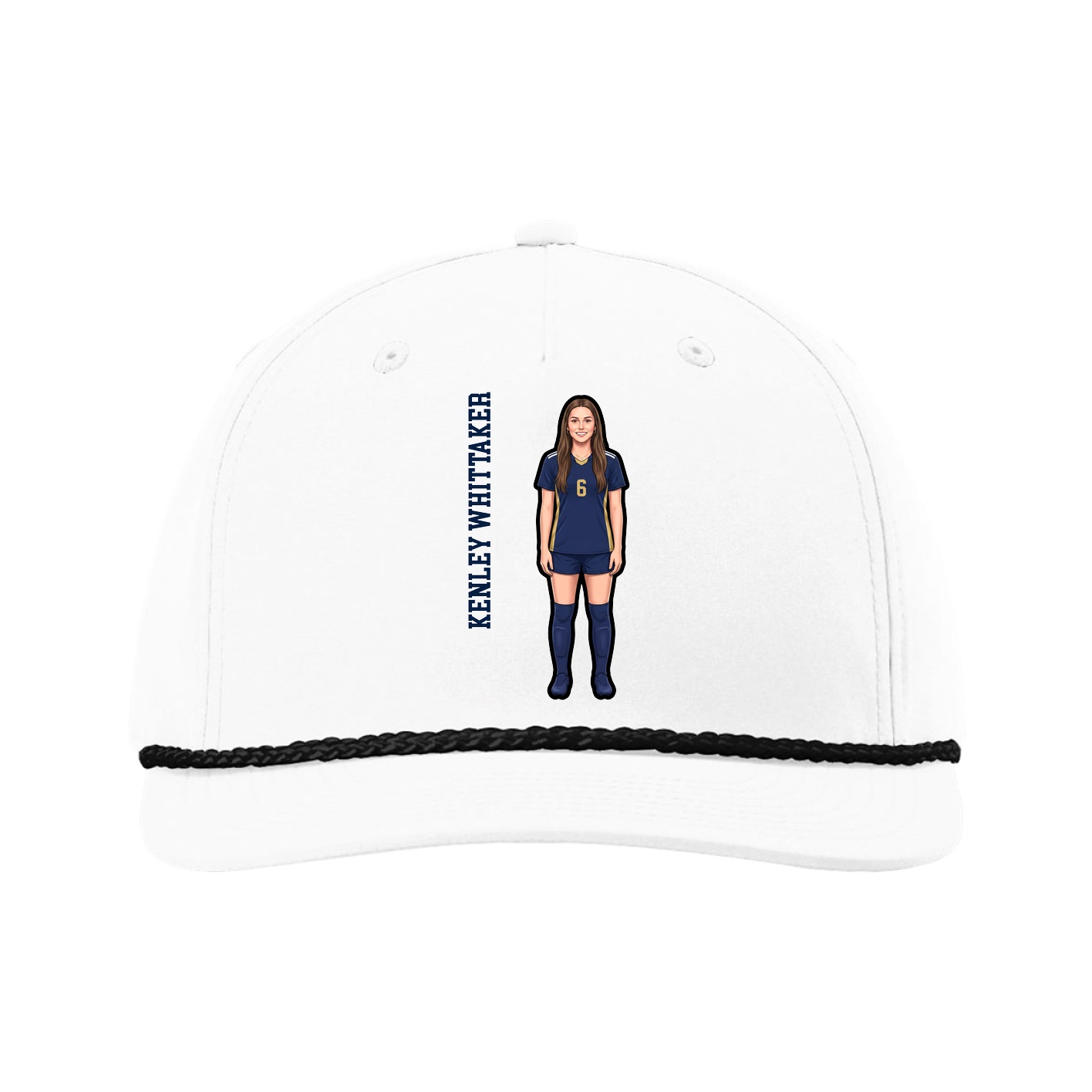 Five-Panel Classic Rope Cap — Name Vertical in White