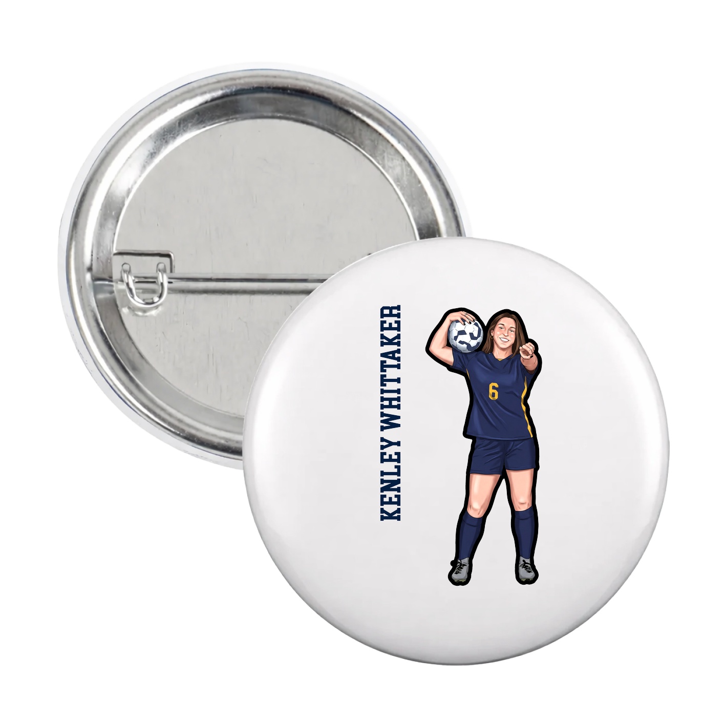Game Day Button — Name Vertical in White