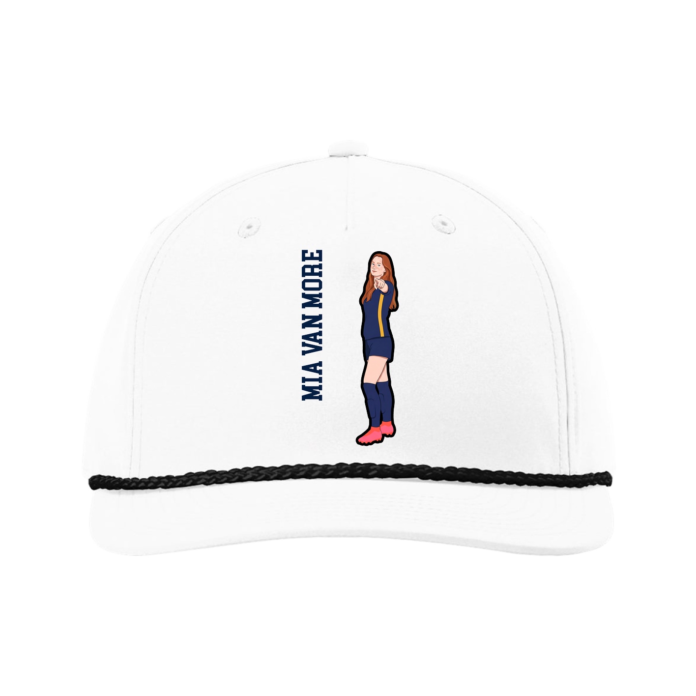 Five-Panel Classic Rope Cap — Name Vertical in White