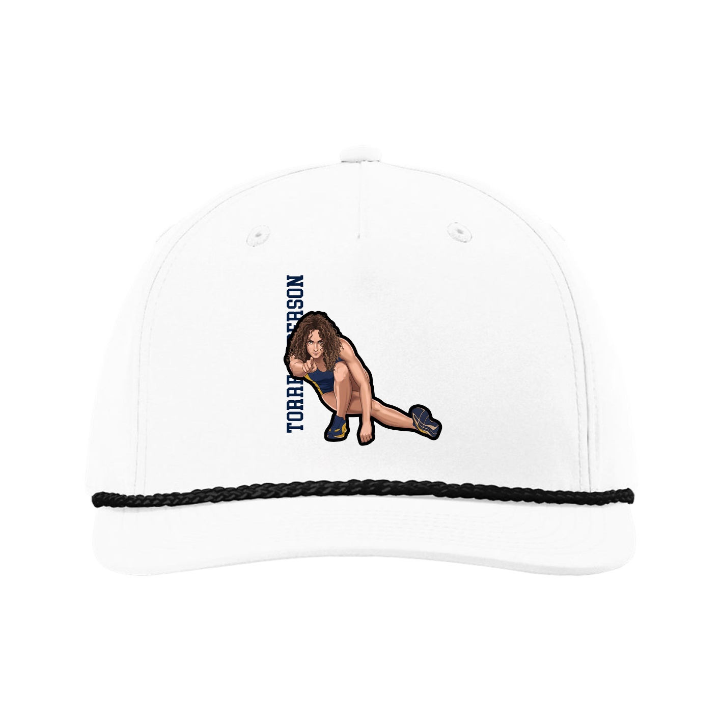 Five-Panel Classic Rope Cap — Name Vertical in White