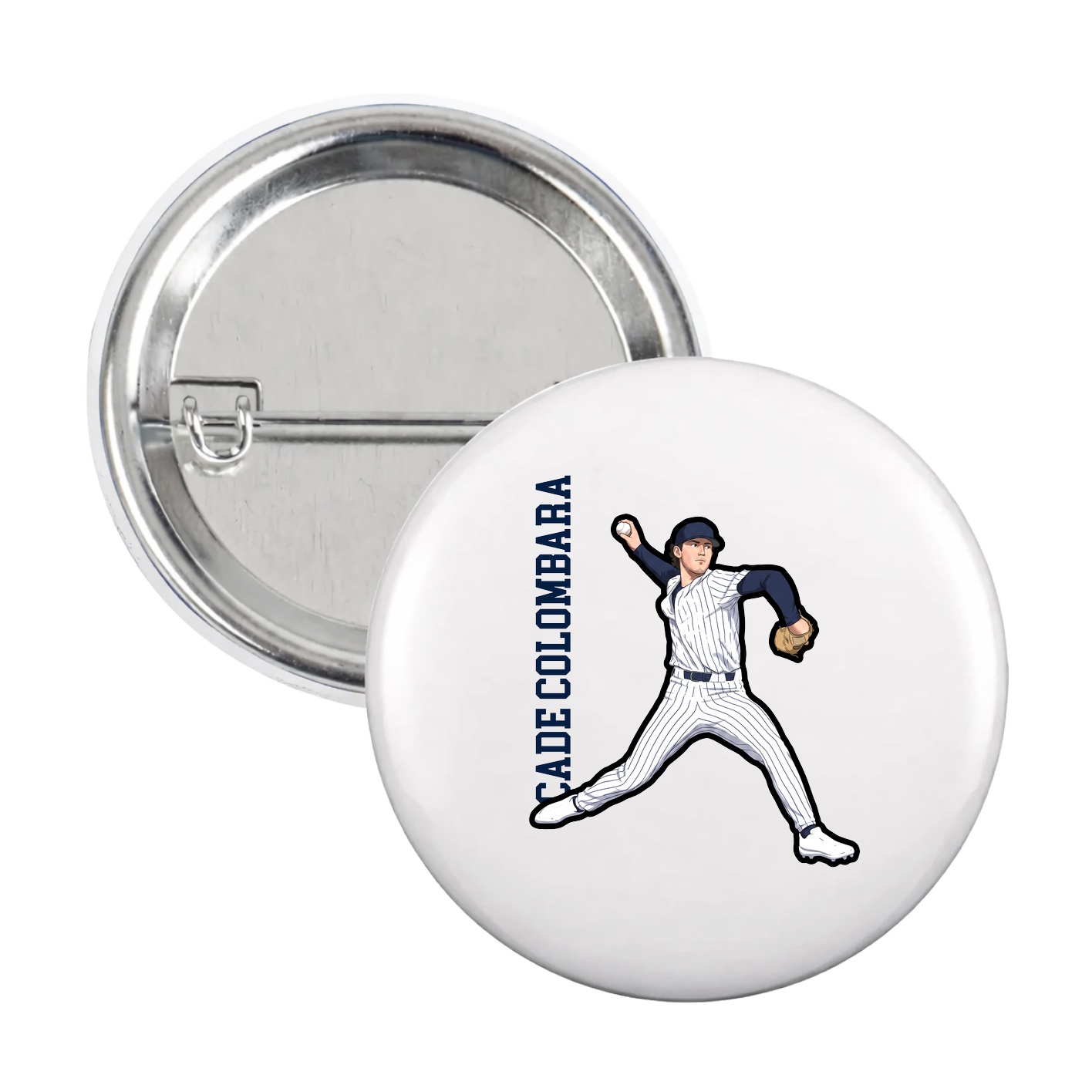 Game Day Button — Name Vertical in White