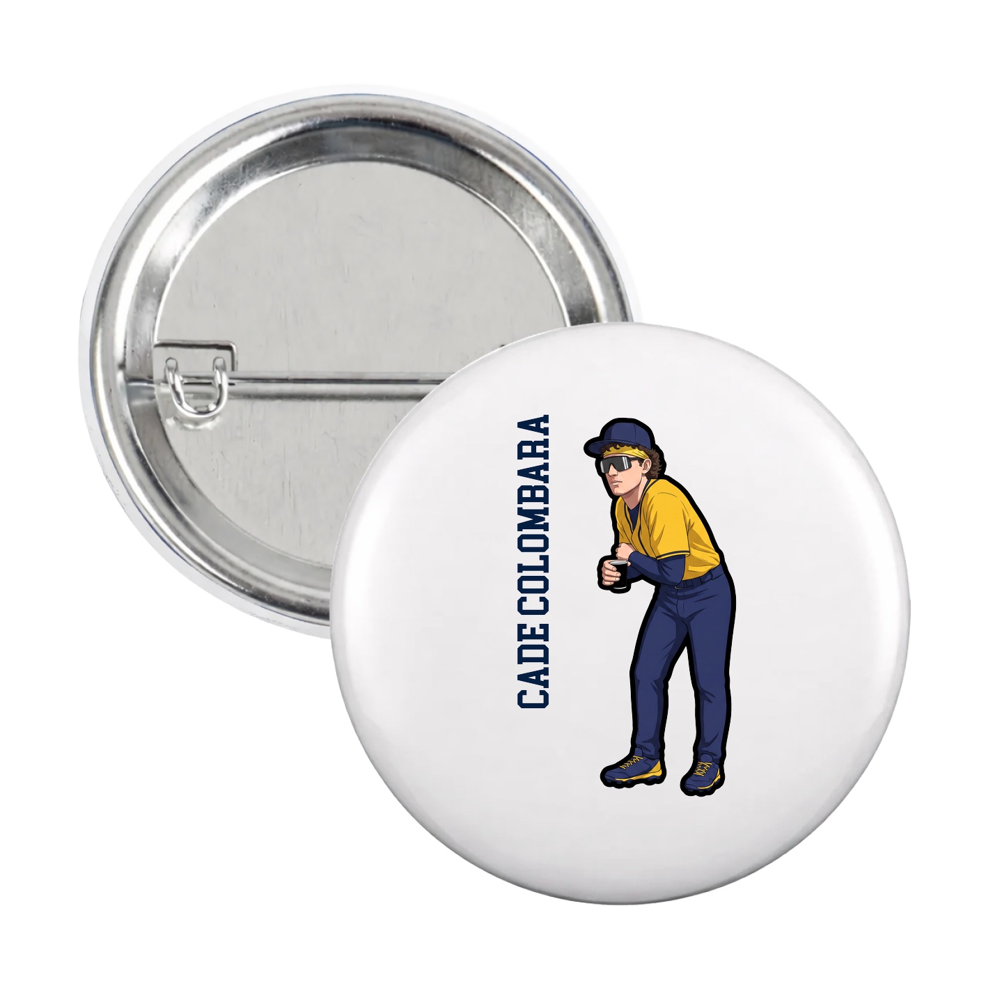 Game Day Button — Name Vertical in White